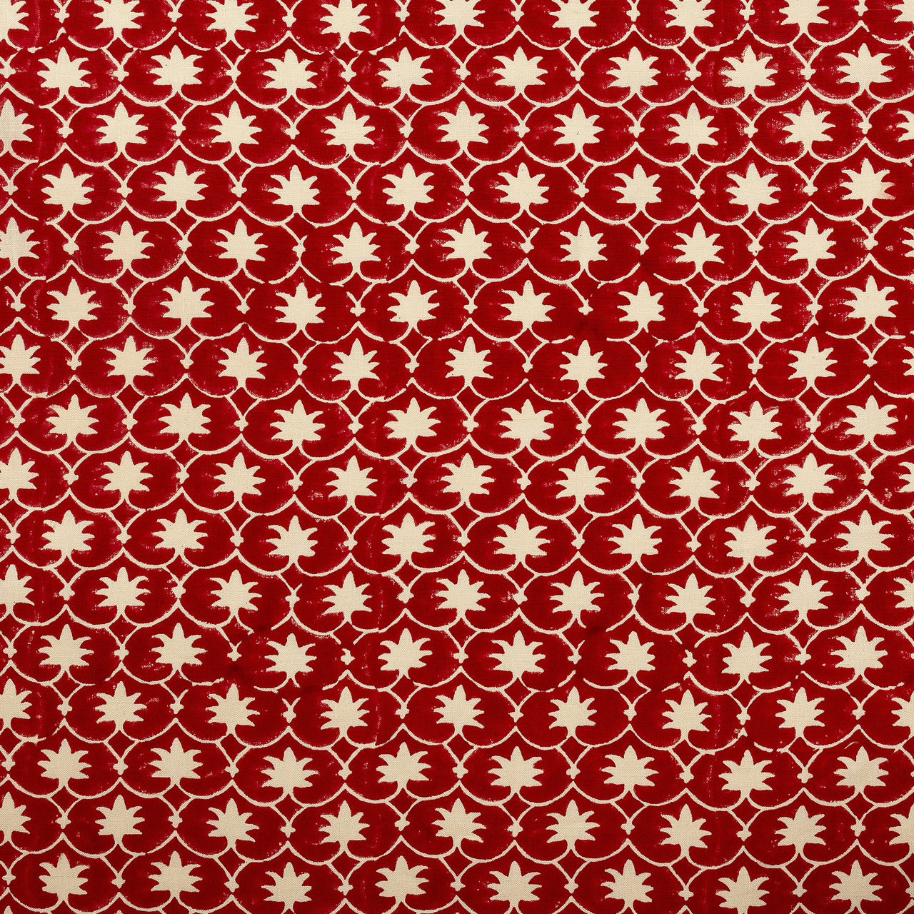 Red Inverse Palm Grove Ruffled Bed Valance