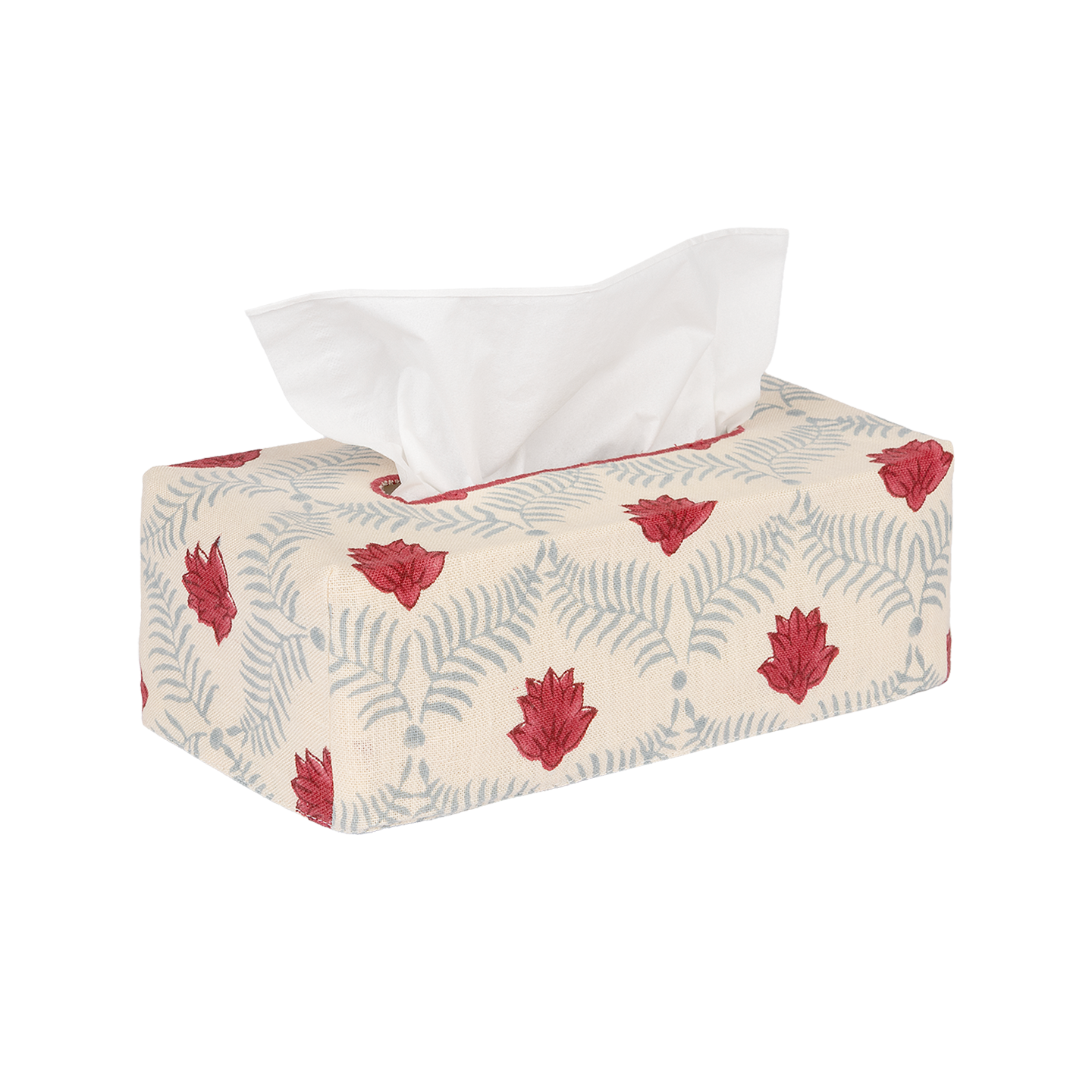 The OG Lotus Linen Tissue Box Cover - Poppy/Petrol