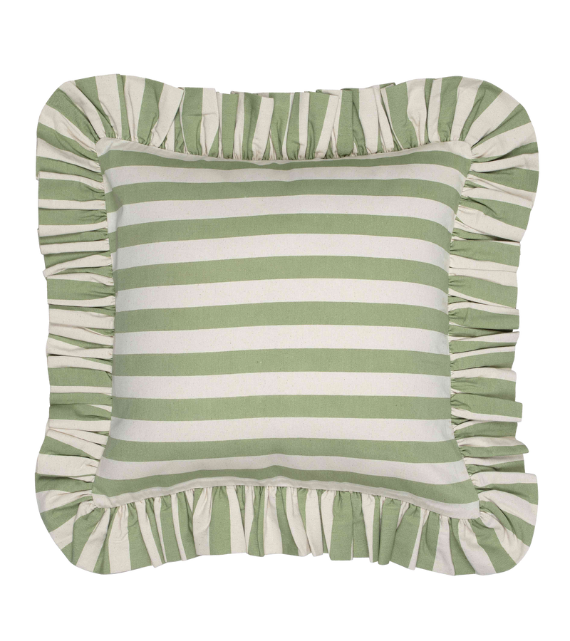 Tangier Olive Stripe Frilly Cushion