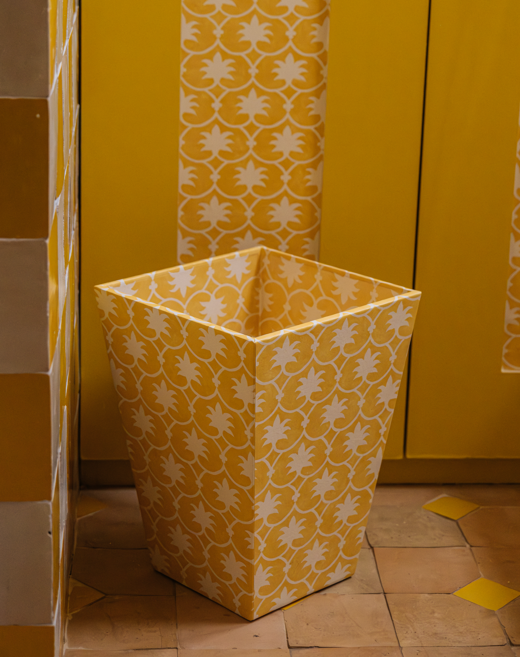 Mustard Inverse Palm Grove Waste Paper Bin