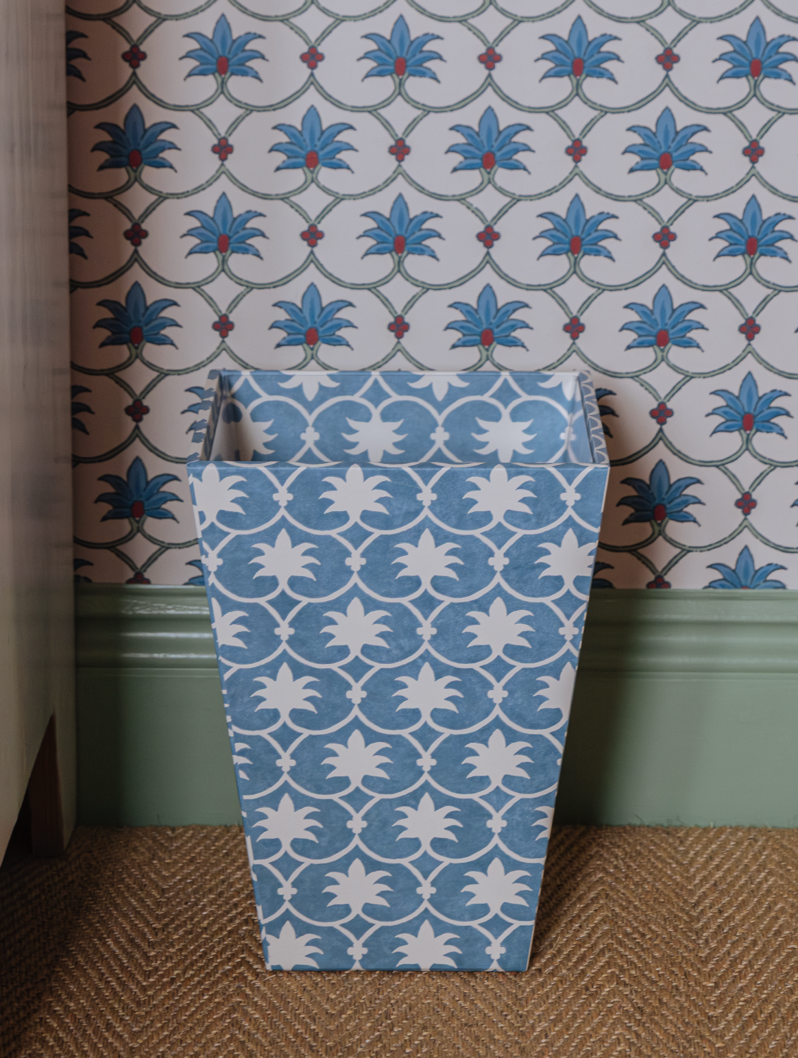 French Blue Inverse Palm Grove Waste Paper Bin