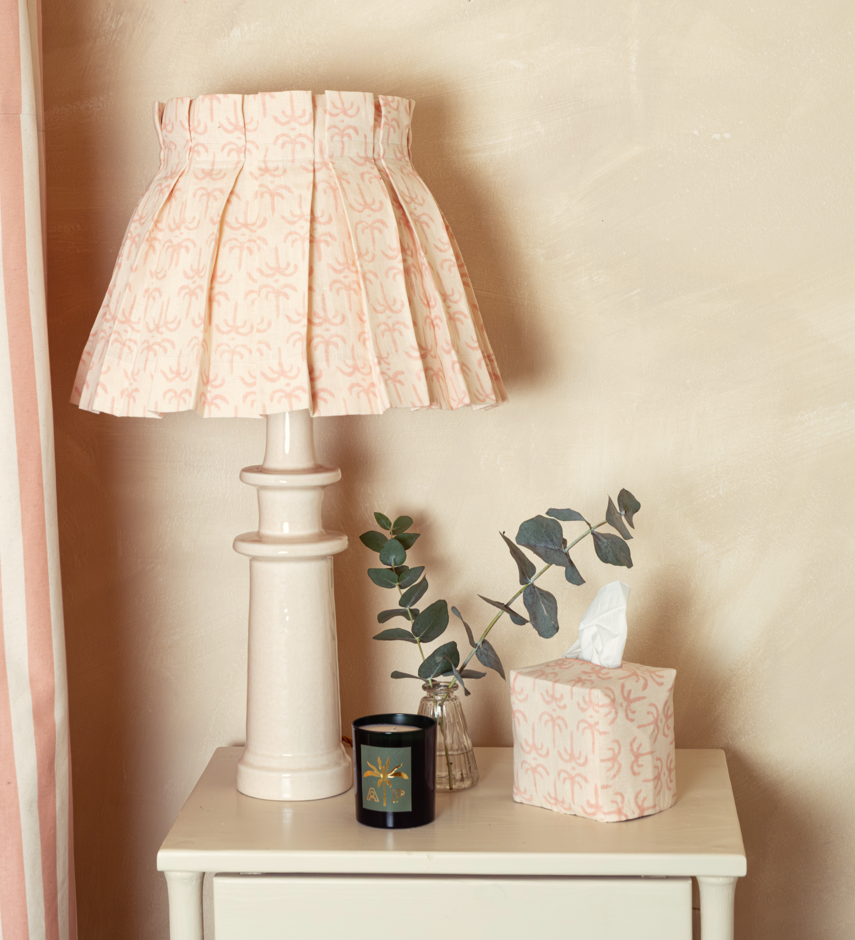 Pink Callaloo Linen Structured Box Pleat Lampshade