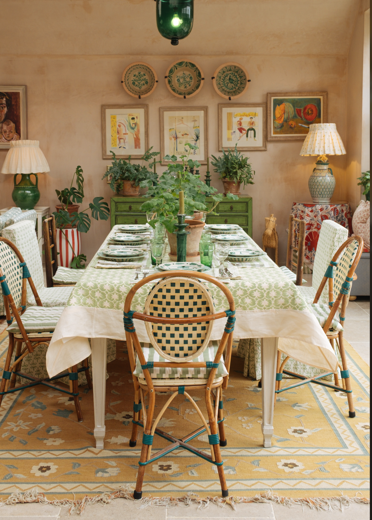 Olive Inverse Palm Grove Linen Bordered Tablecloth