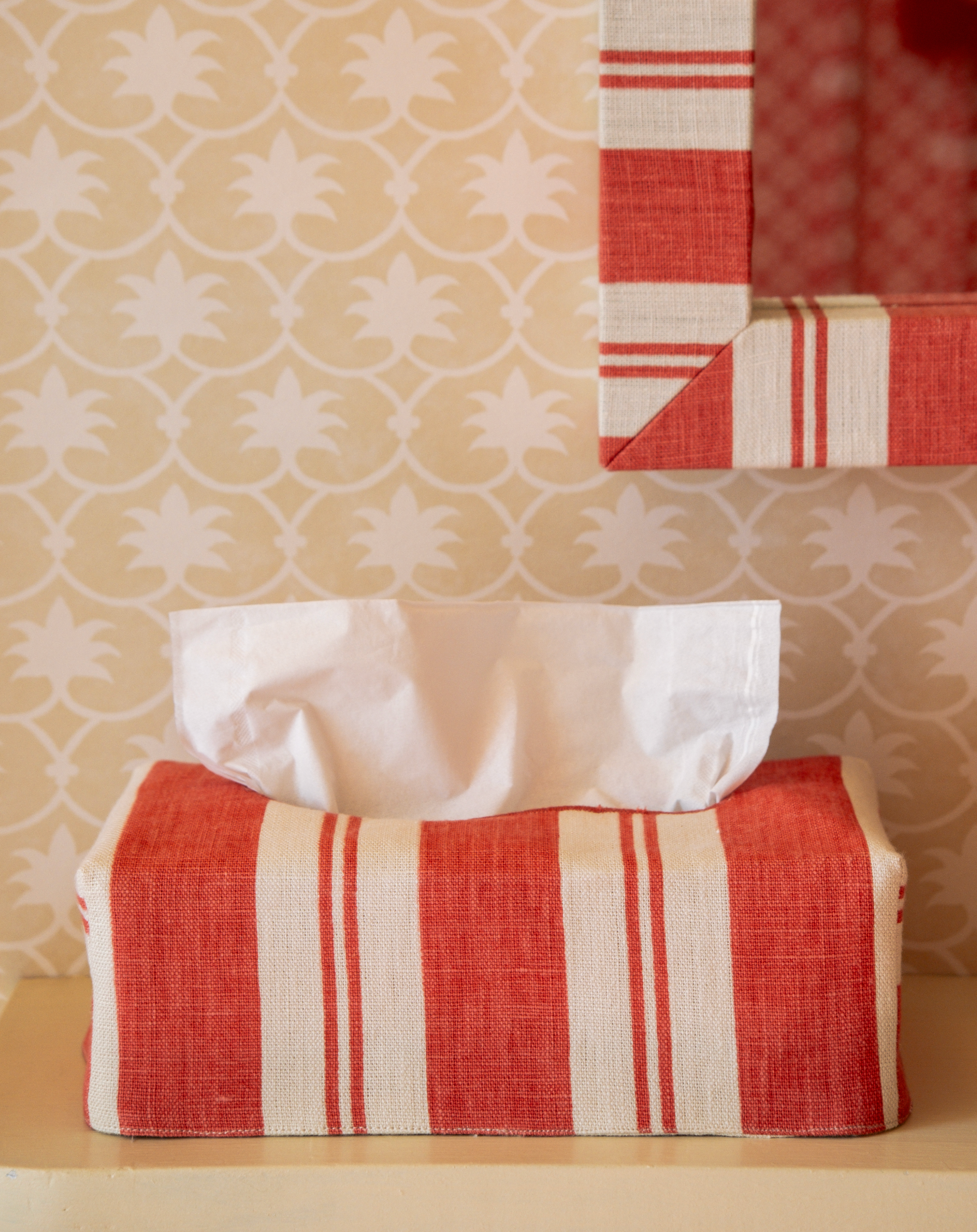 The OG Raj Stripe Linen Tissue Box Cover - Red