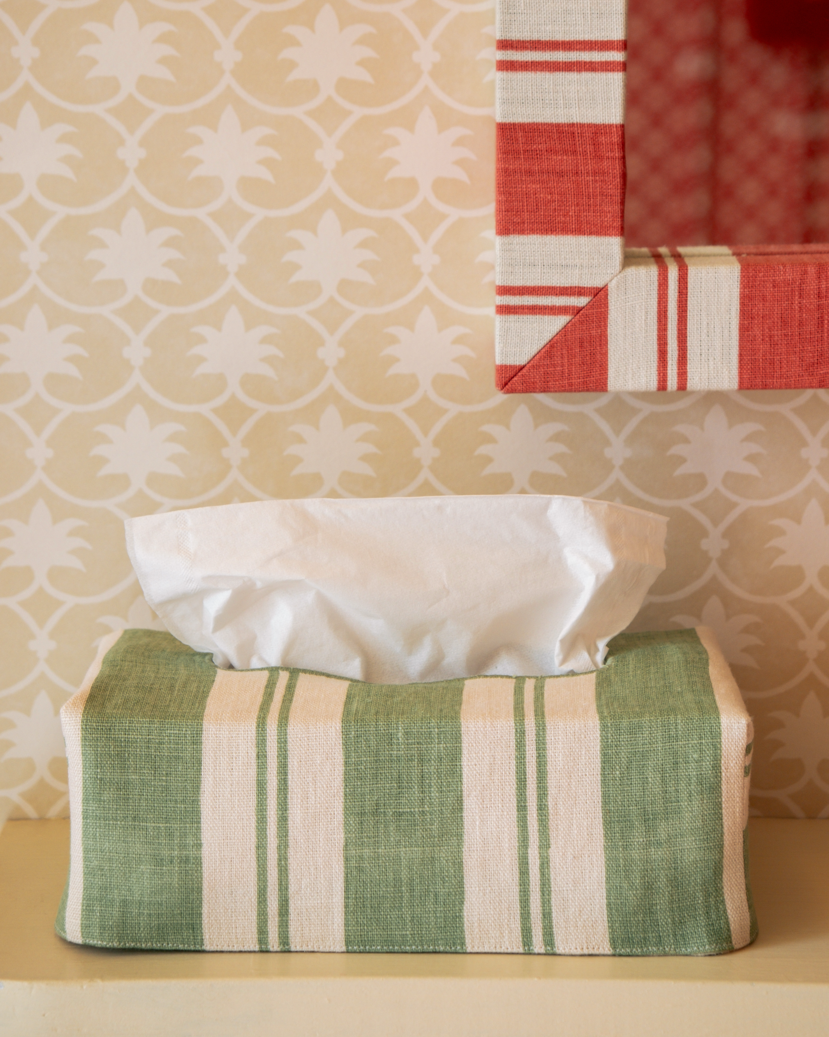 The OG Raj Stripe Linen Tissue Box Cover - Grasshopper