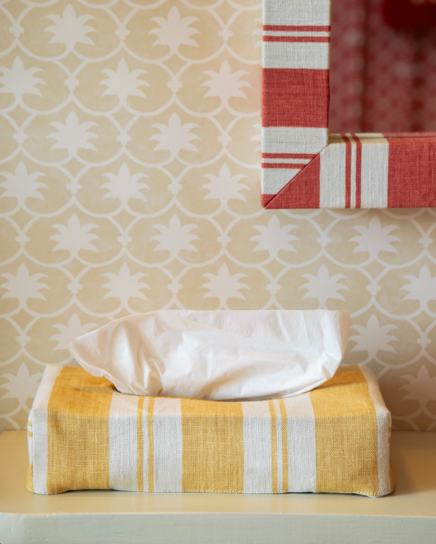 Skinny Raj Stripe Linen Tissue Box Cover - Mustard