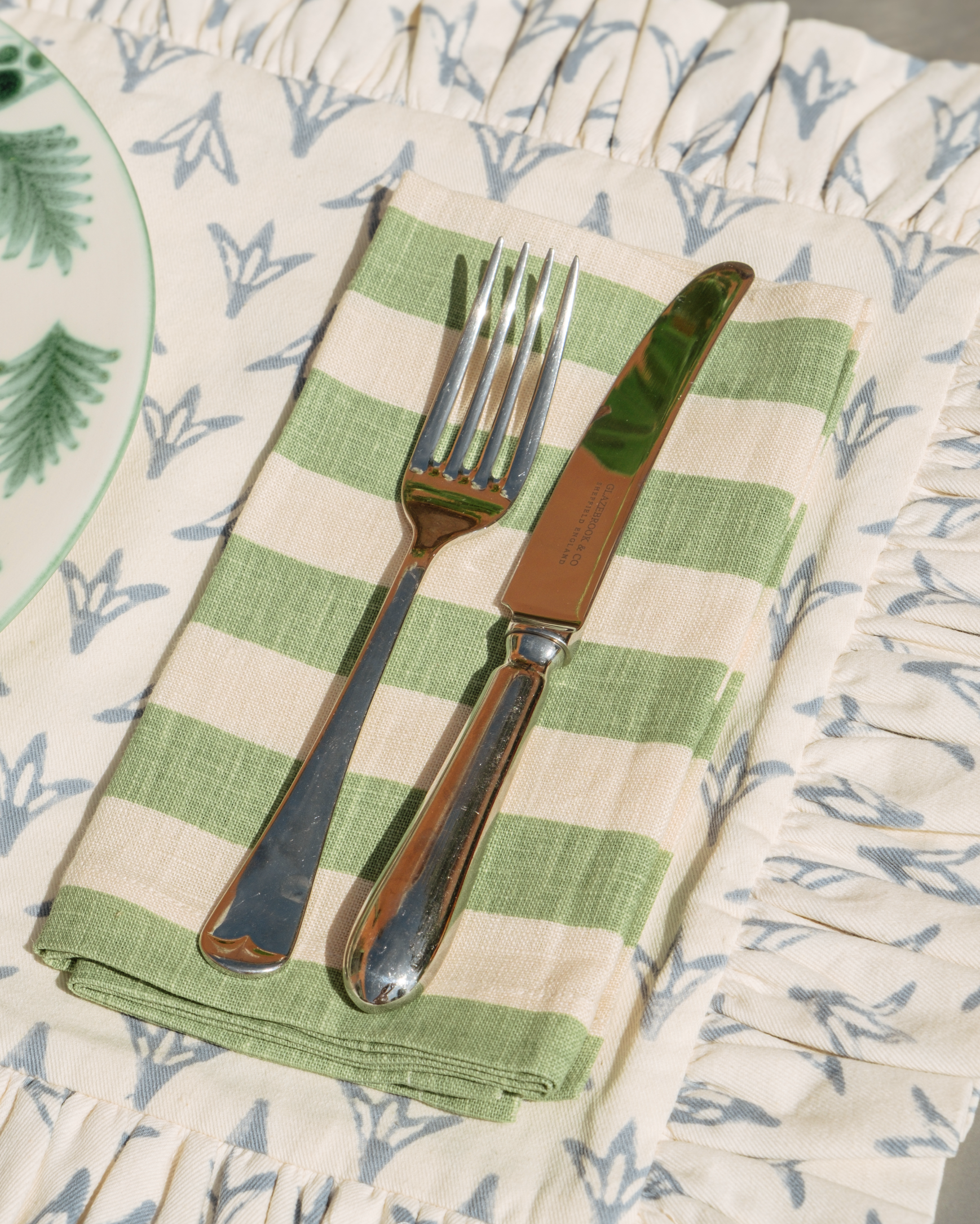 Tangier Olive Stripe Linen Napkins - Set of 4