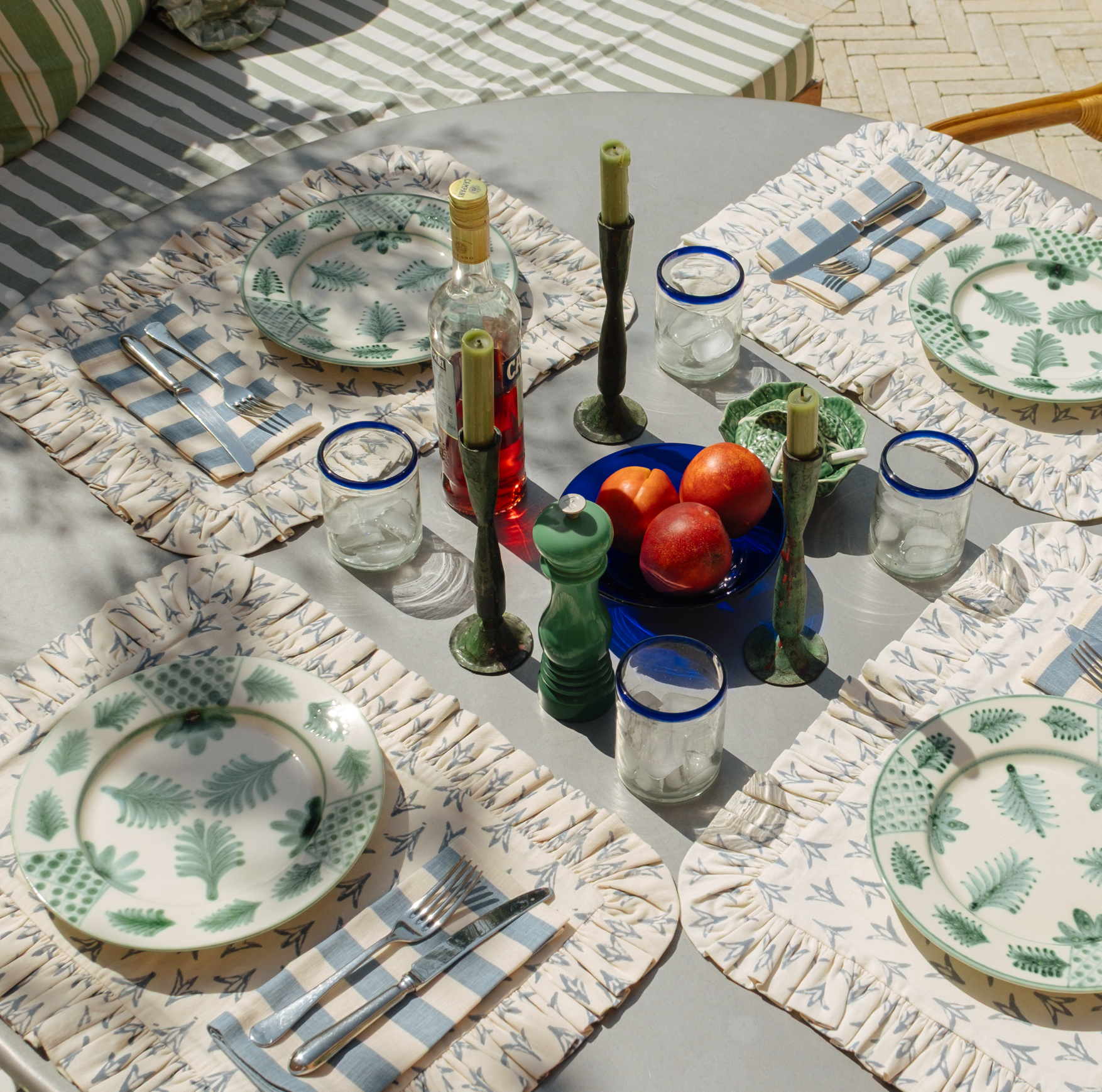 Tangier French Blue Stripe Linen Napkins - Set of 4