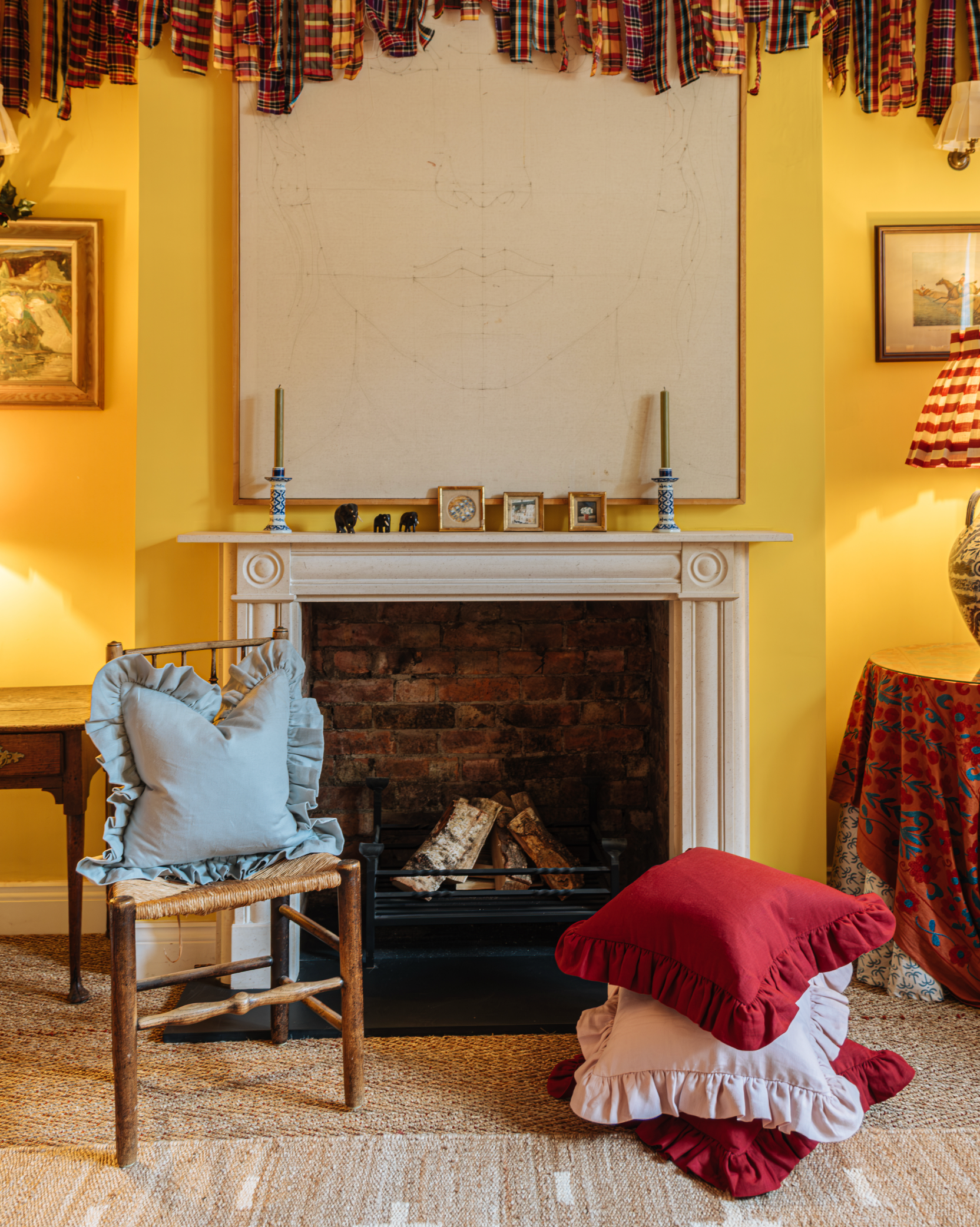 Pale Blue Linen Frilly Cushion