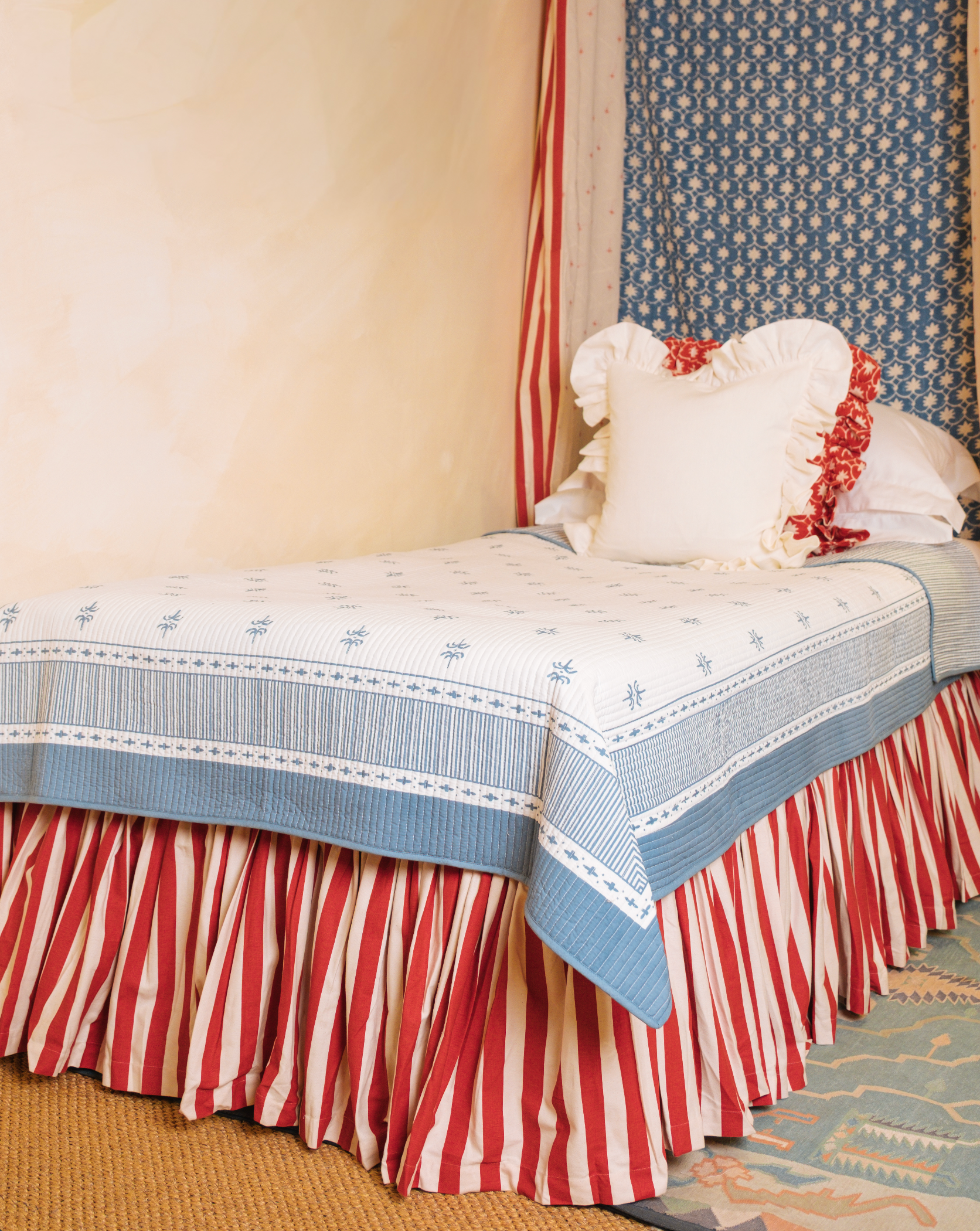 Tangier Red Stripe Ruffle Bed Valance
