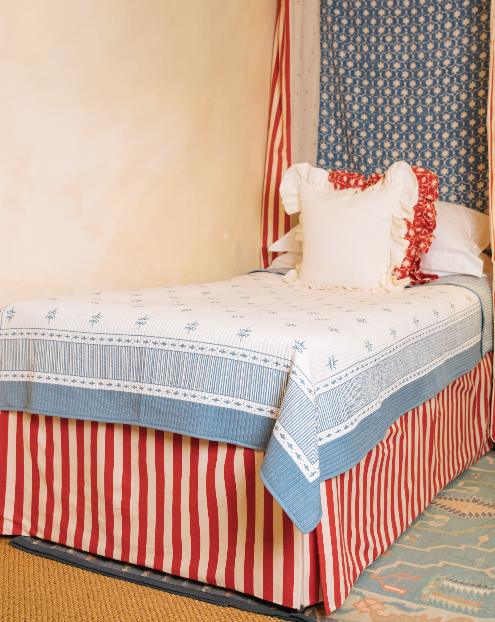 Tangier Red Stripe Piped Bed Valance