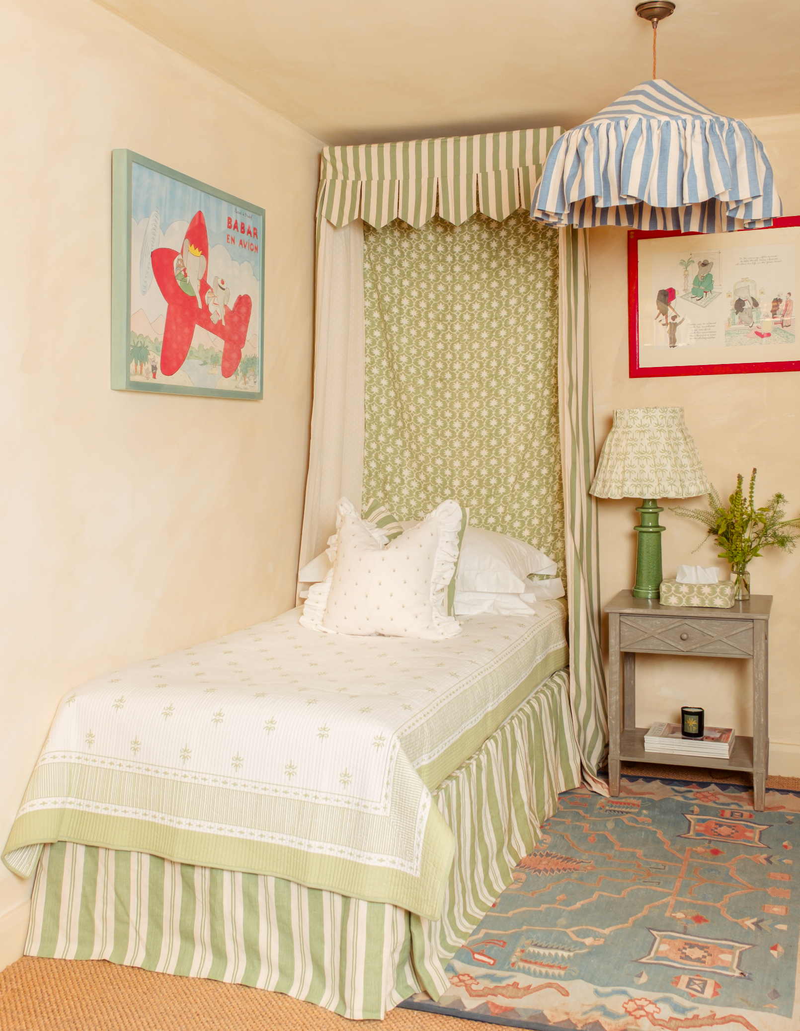 Grasshopper Raj Stripe Linen Piped Bed Valance