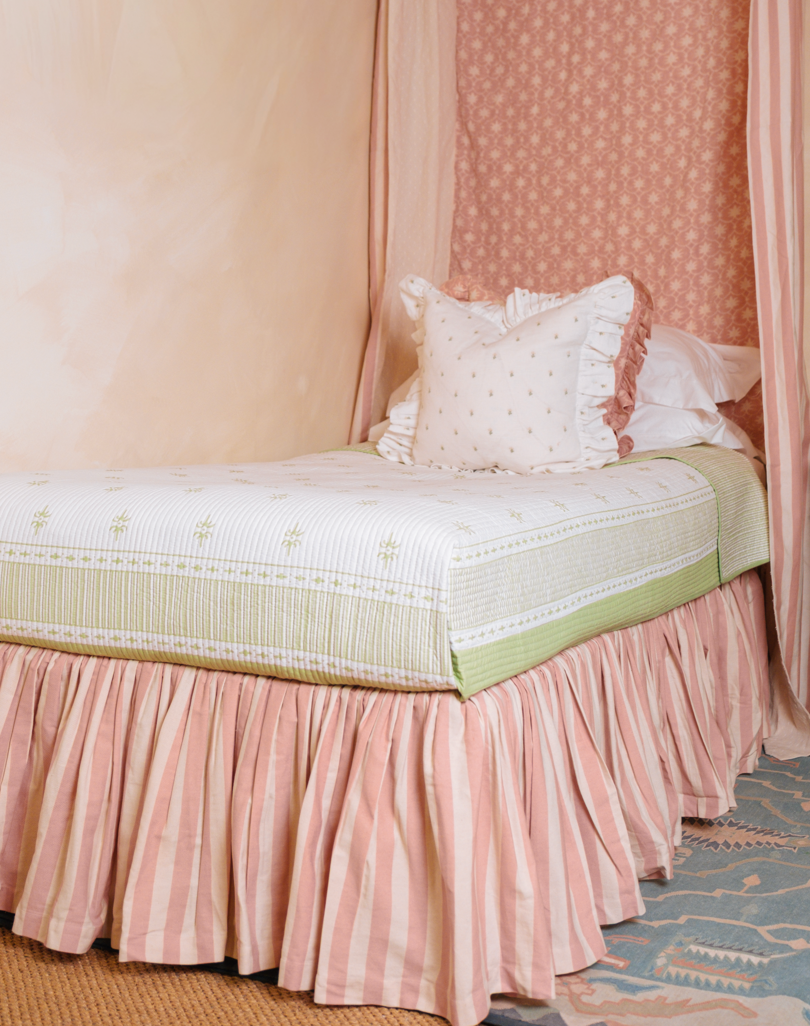 Tangier Rhubarb Stripe Ruffle Bed Valance