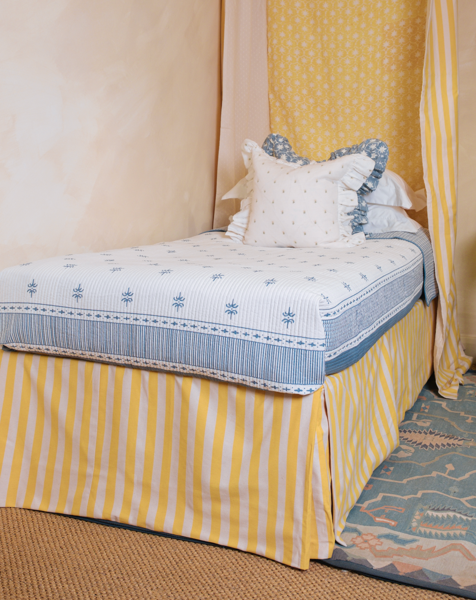 Tangier Mustard Stripe Piped Bed Valance