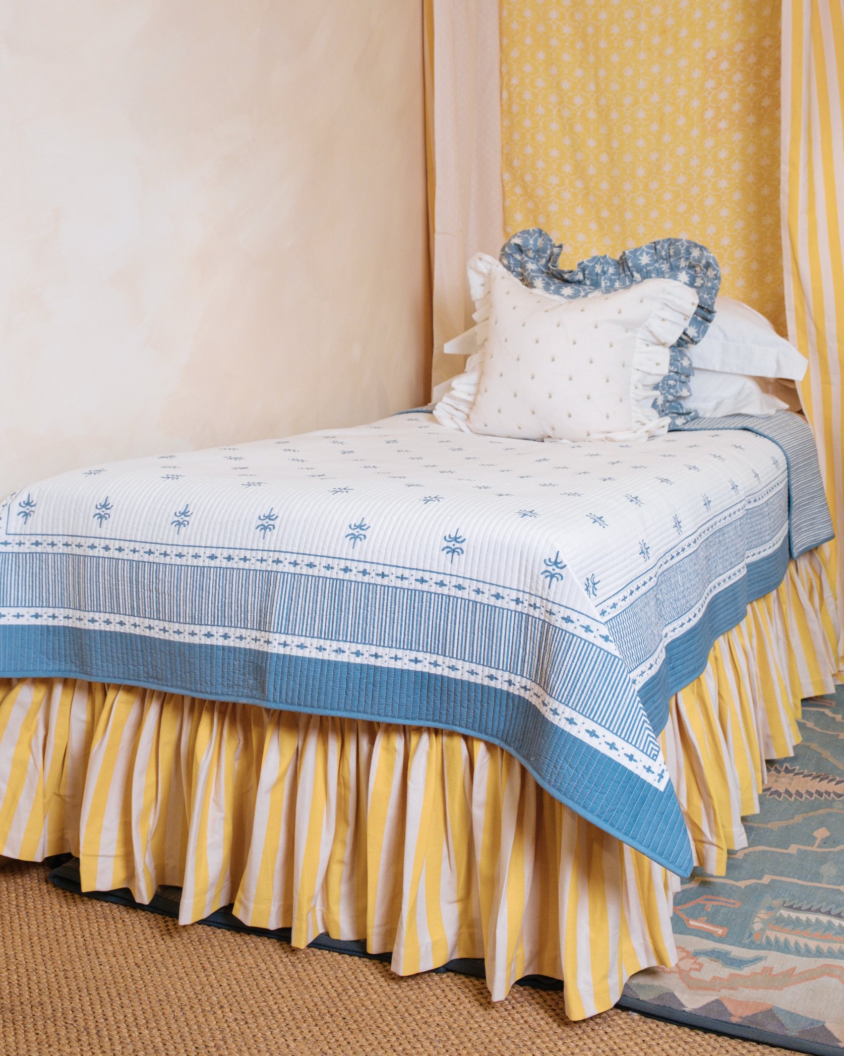 Tangier Mustard Stripe Ruffle Bed Valance