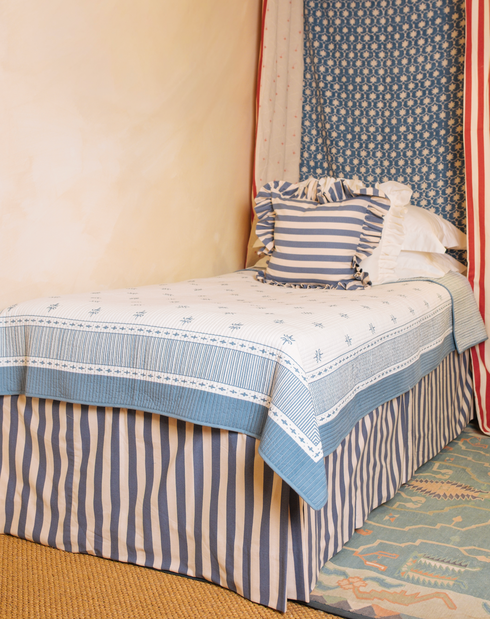 Tangier Denim Stripe Piped Bed Valance