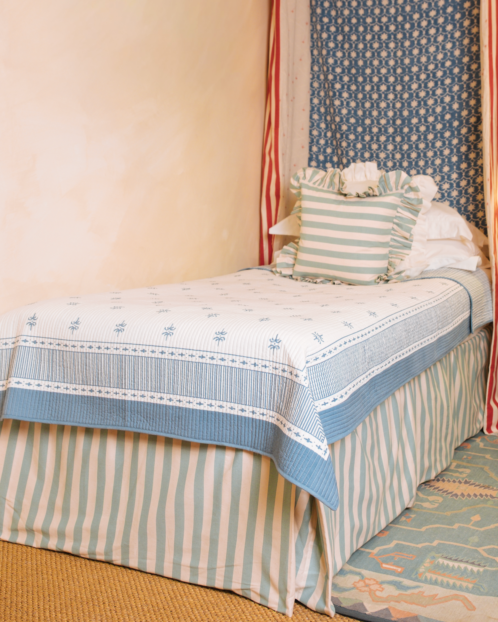 Tangier Iceberg Stripe Piped Bed Valance