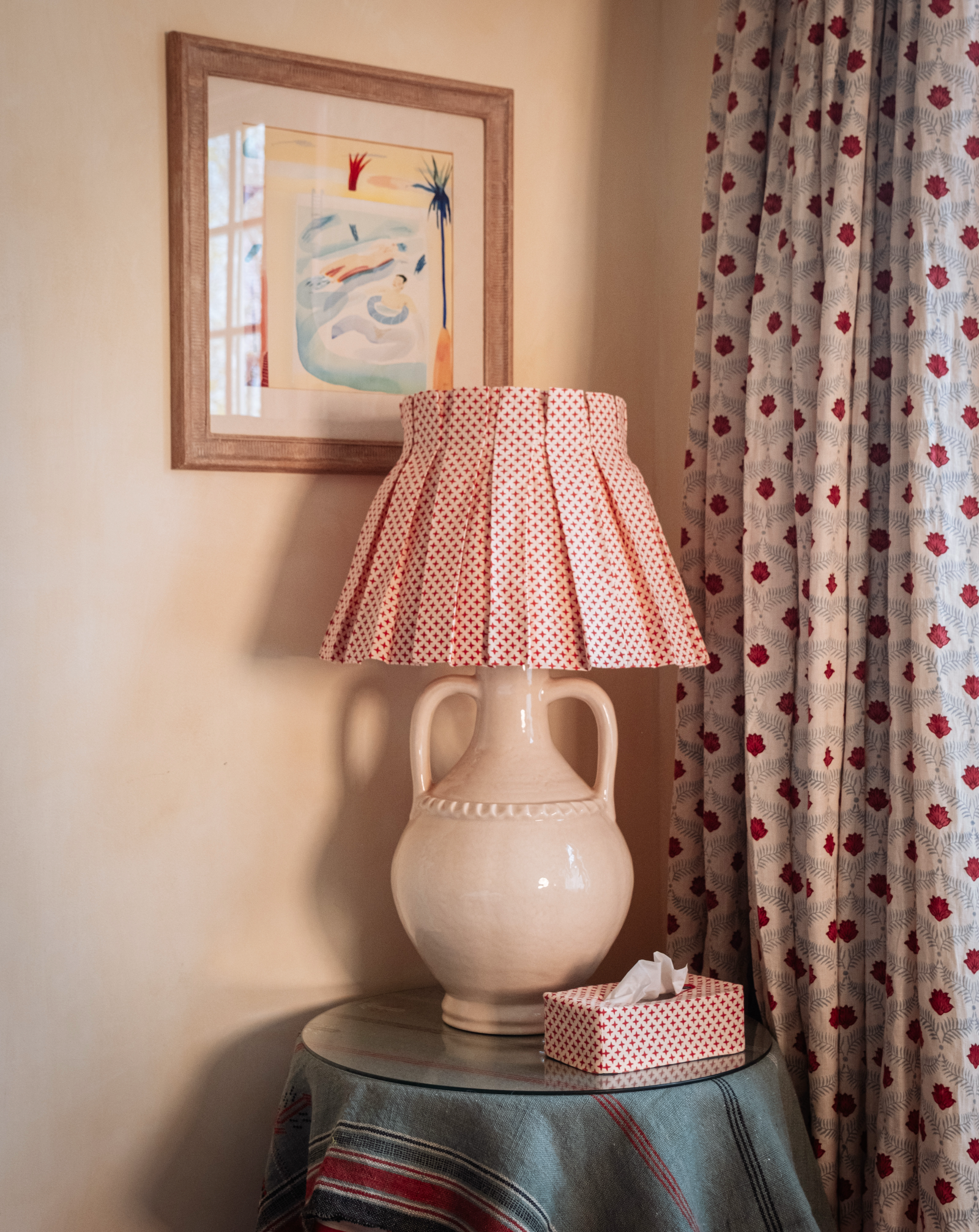 Fez Red Cross Linen Structured Box Pleat Lampshade