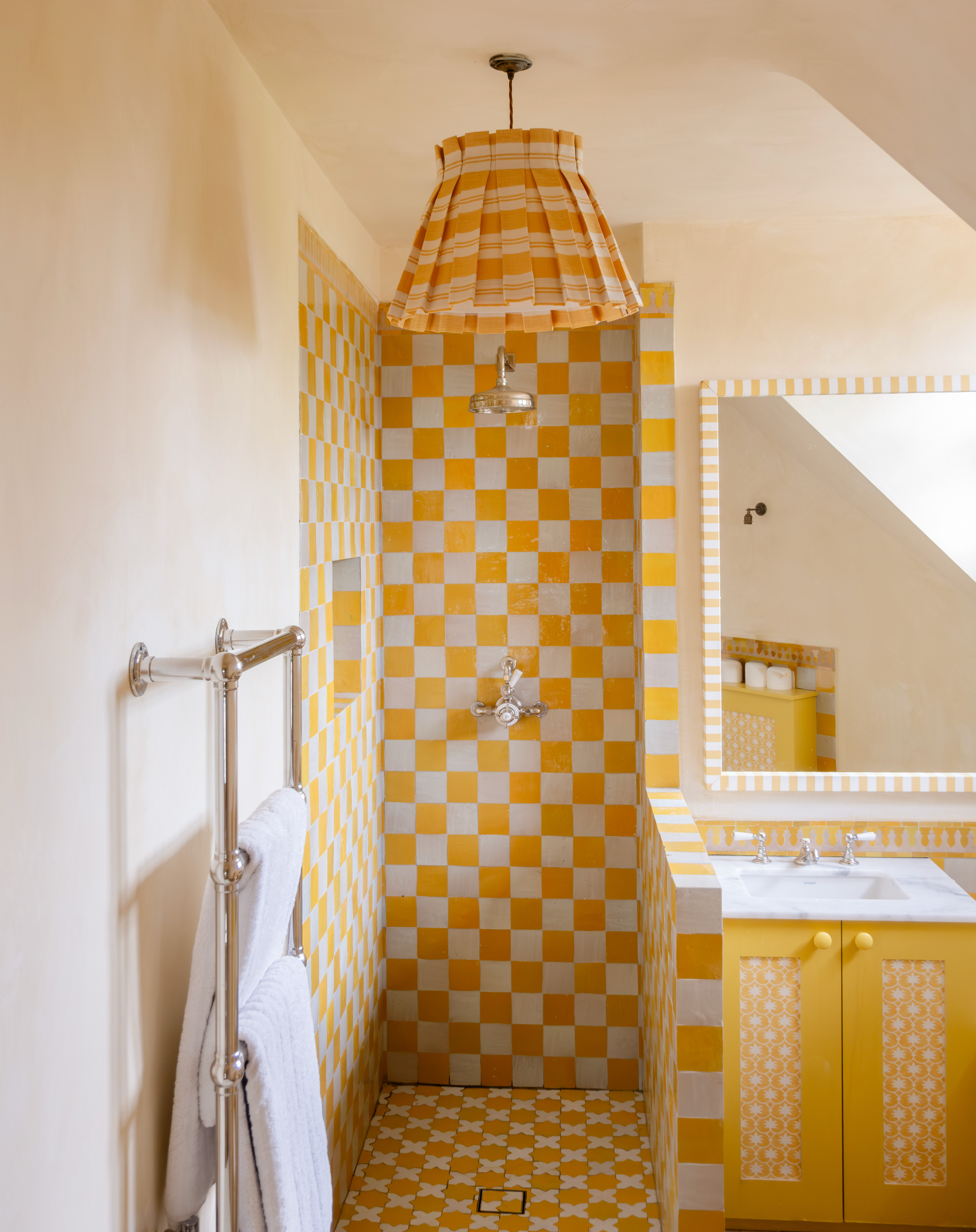 Raj Mustard Stripe Linen Structured Box Pleat Lampshade