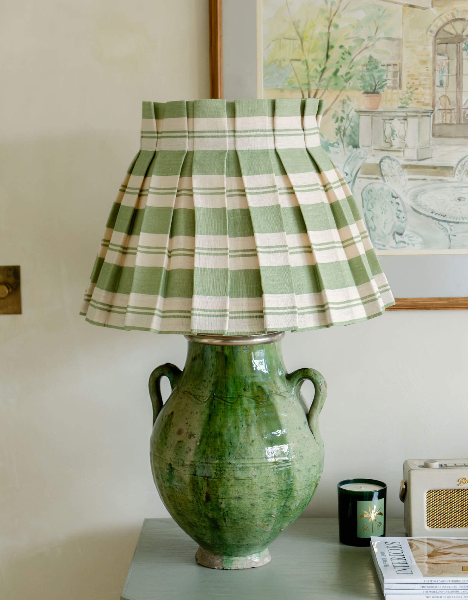 Raj Grasshopper Stripe Linen Structured Box Pleat Lampshade