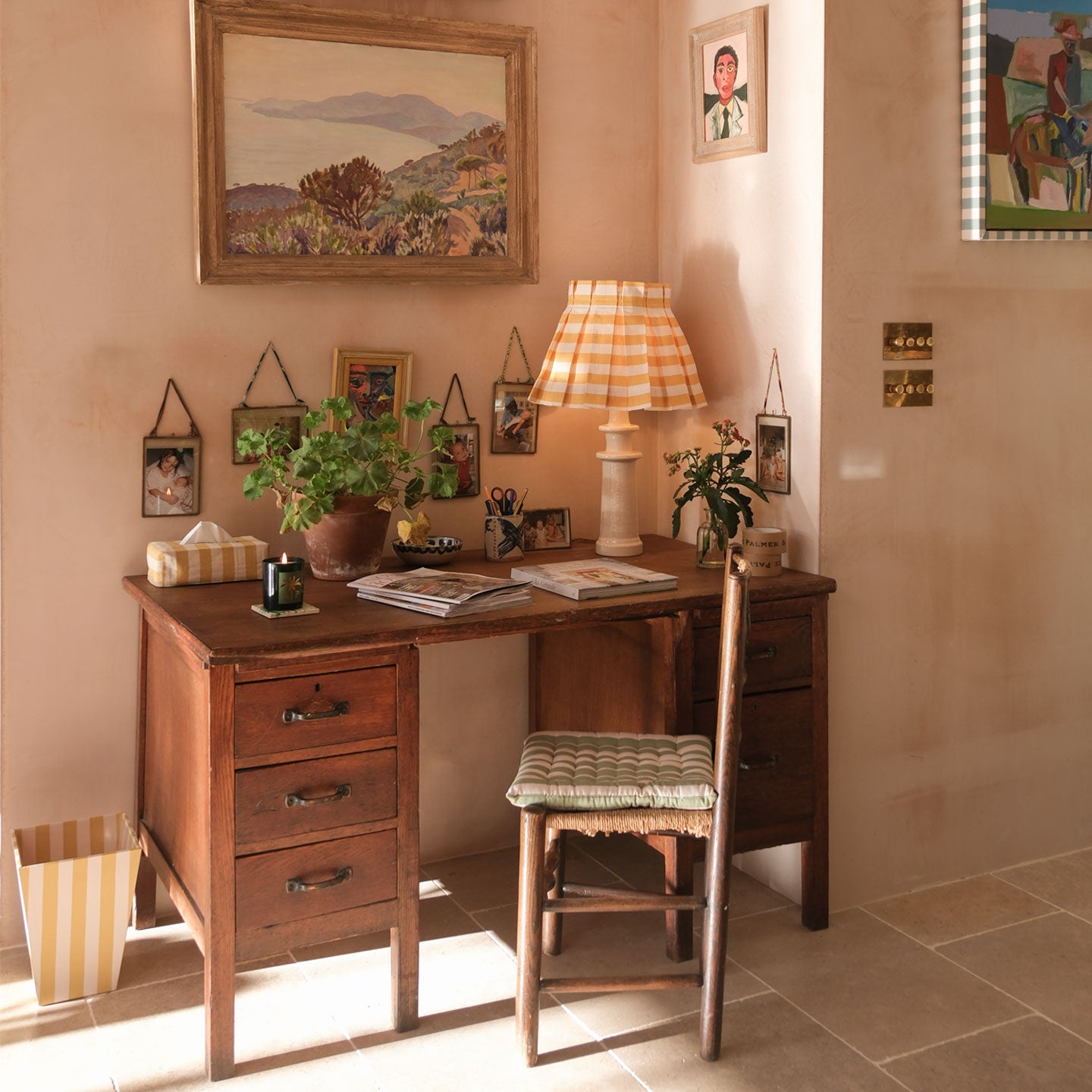 Tangier Mustard Stripe Linen Structured Box Pleat Lampshade