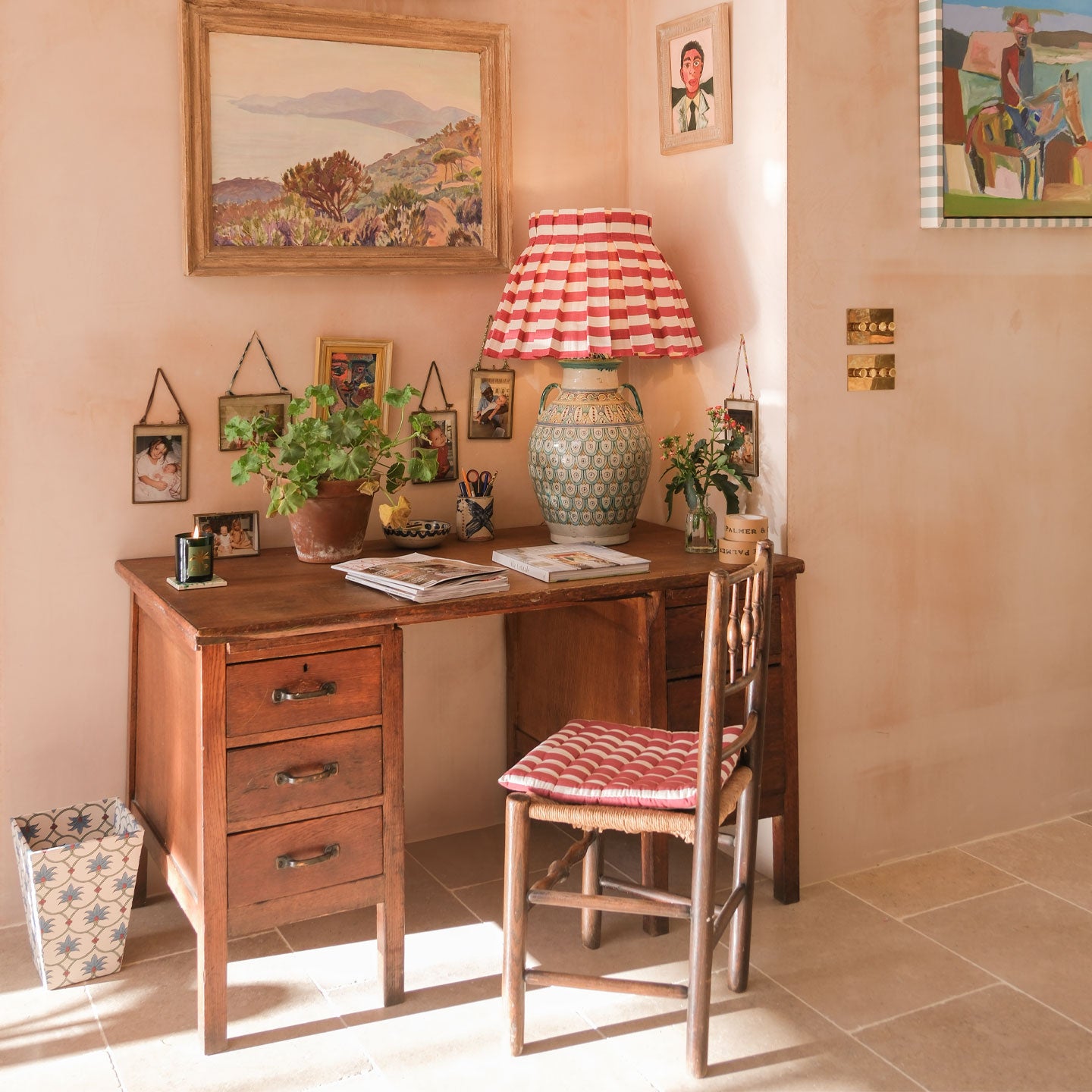 Tangier Red Stripe Linen Structured Box Pleat Lampshade