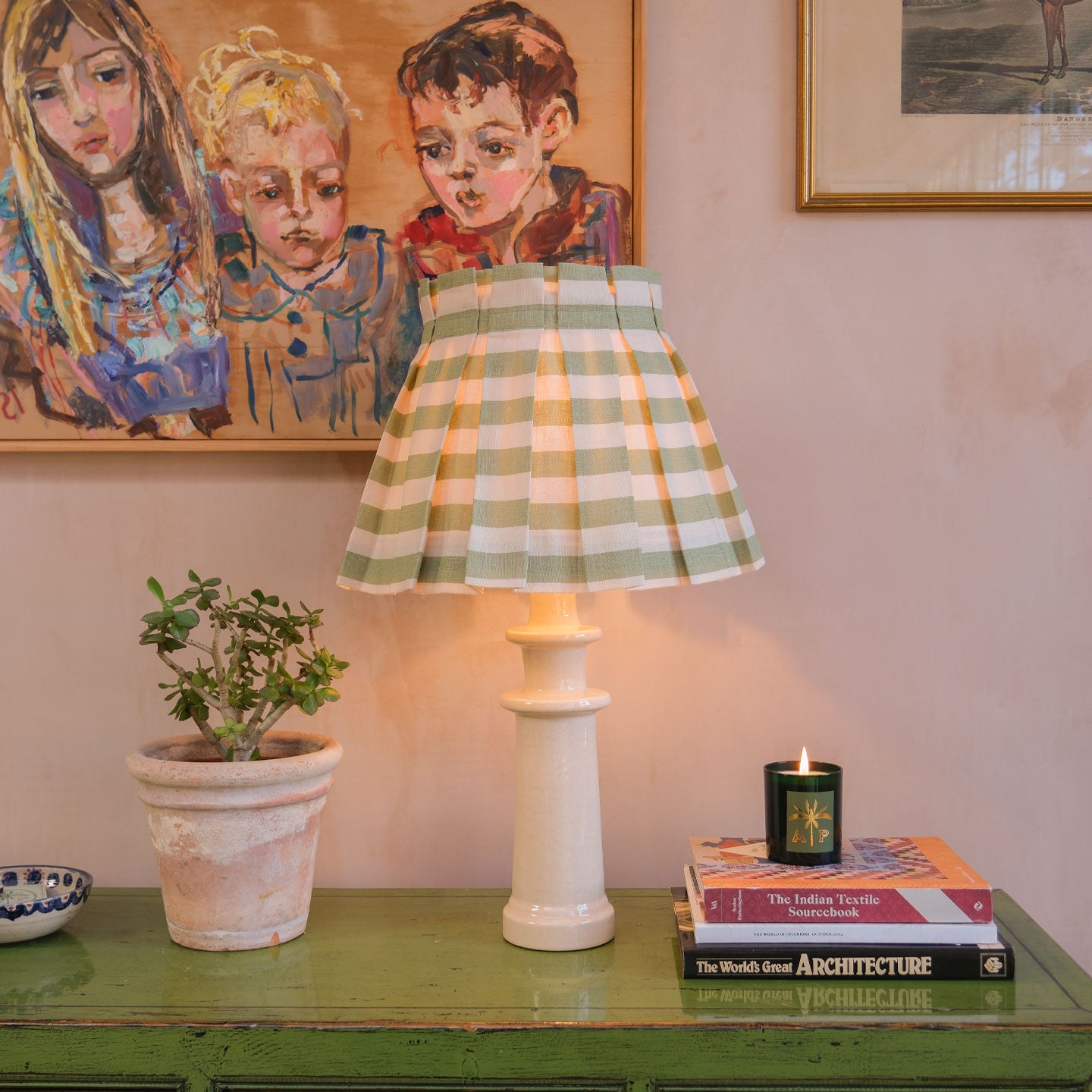 Tangier Olive Stripe Linen Structured Box Pleat Lampshade