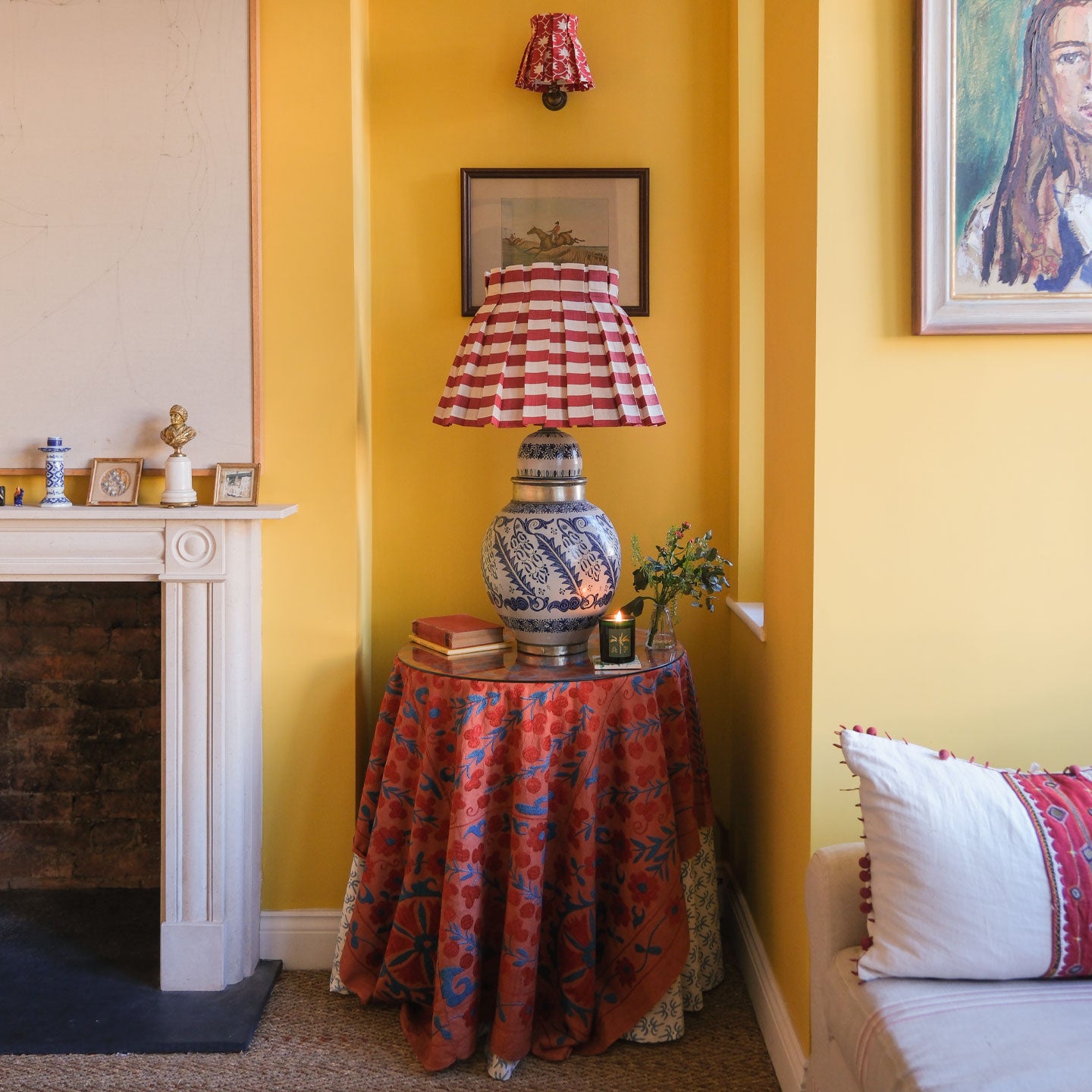 Tangier Red Stripe Linen Structured Box Pleat Lampshade