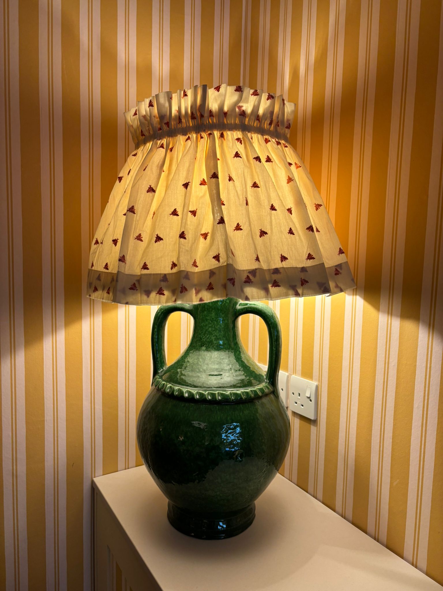 SAMPLE SALE - 18" Embroidered Pink Bee Cotton Scrunchie Lampshade