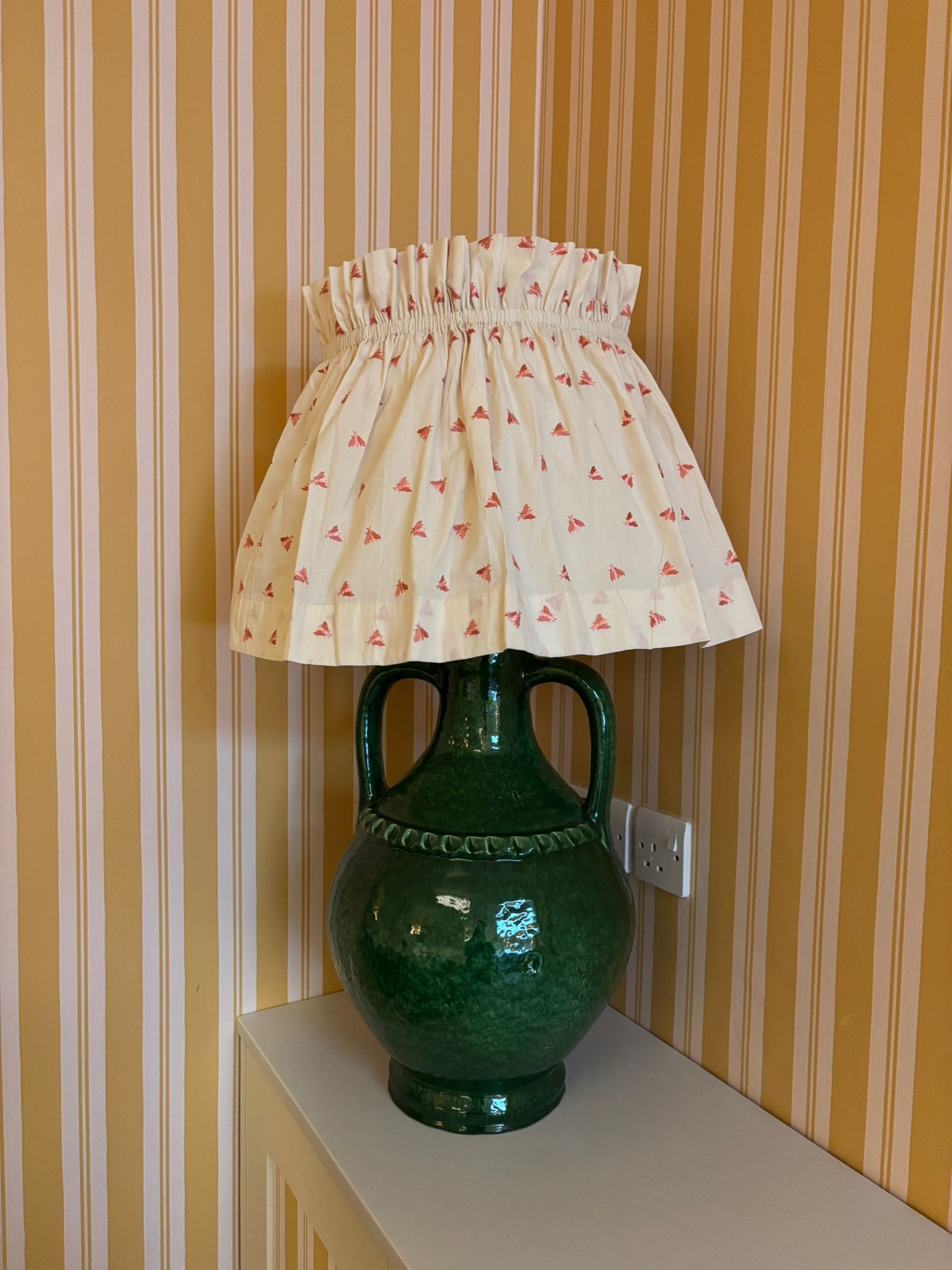 SAMPLE SALE - 18" Embroidered Pink Bee Cotton Scrunchie Lampshade