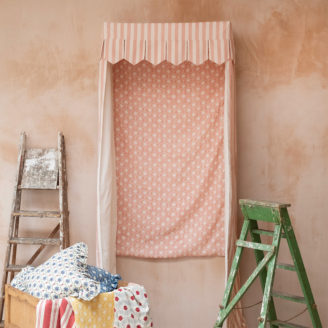 Bed Canopy - Single - Rhubarb Stripe/Palm Grove