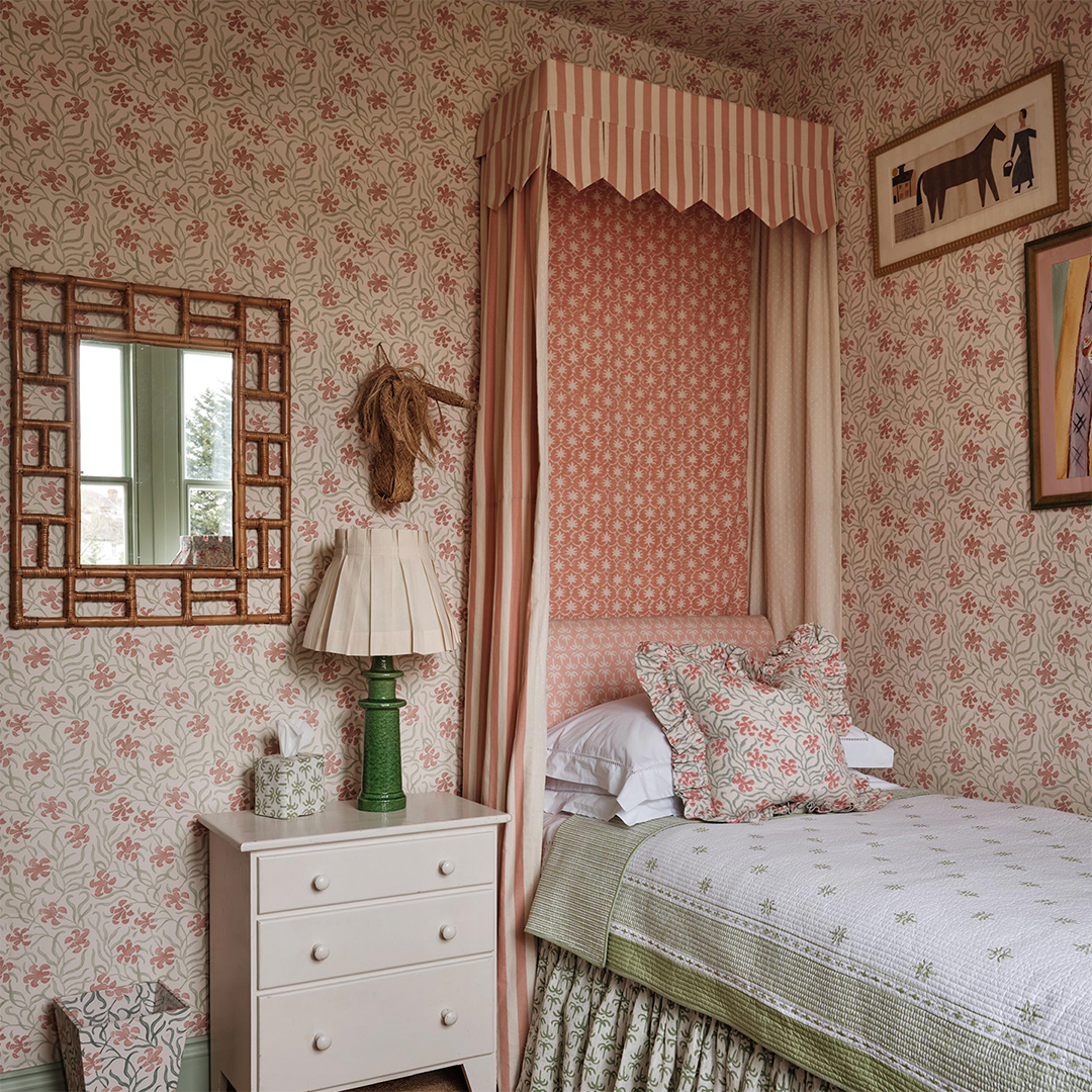 Bed Canopy - Single - Rhubarb Stripe/Palm Grove