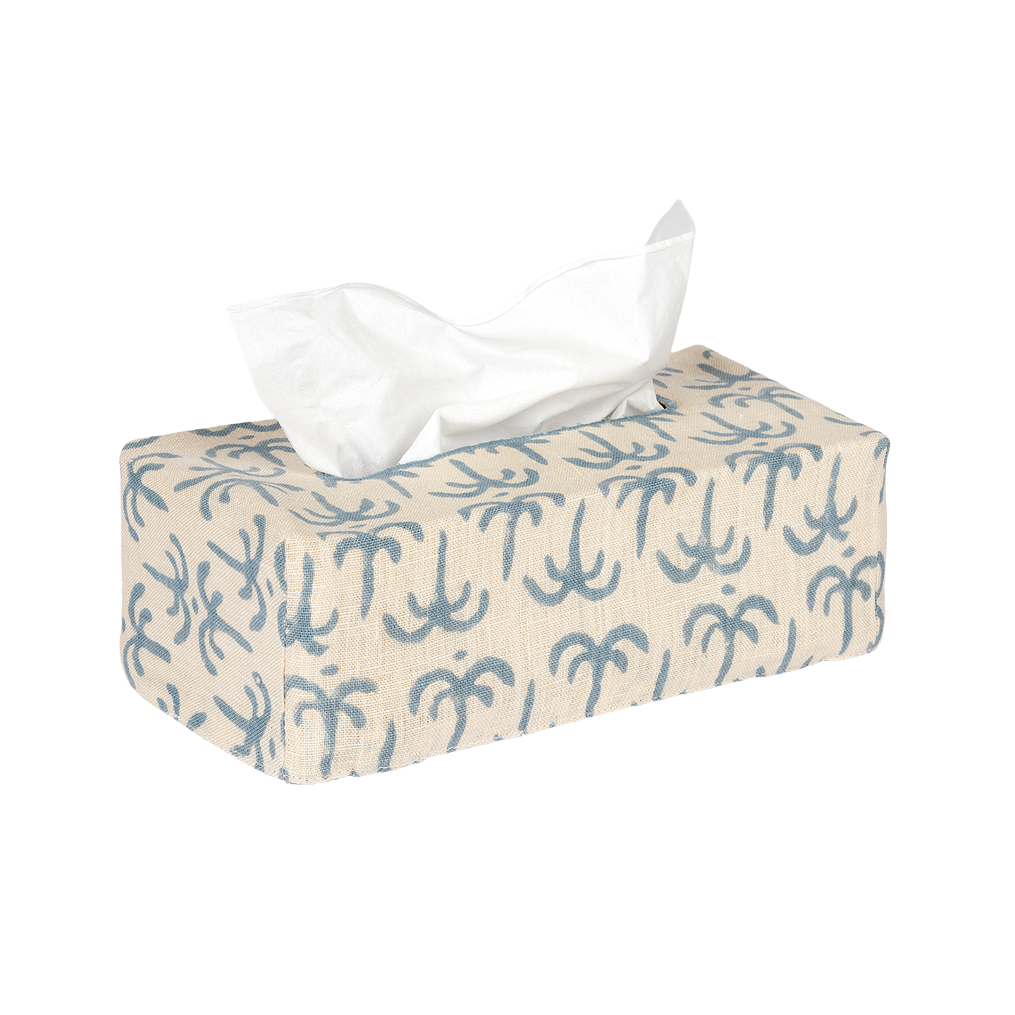 The OG Linen Block Print Tissue Box Cover - Blue Callaloo