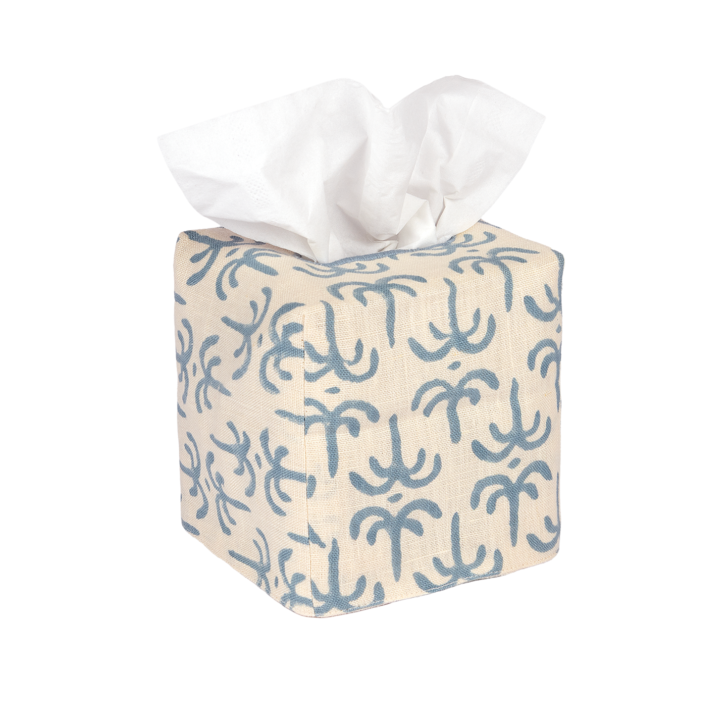 Square Linen Block Print Tissue Box Cover - Blue Callaloo