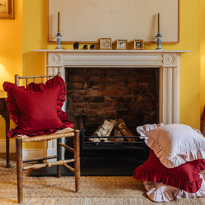Carmine Linen Frilly Cushion