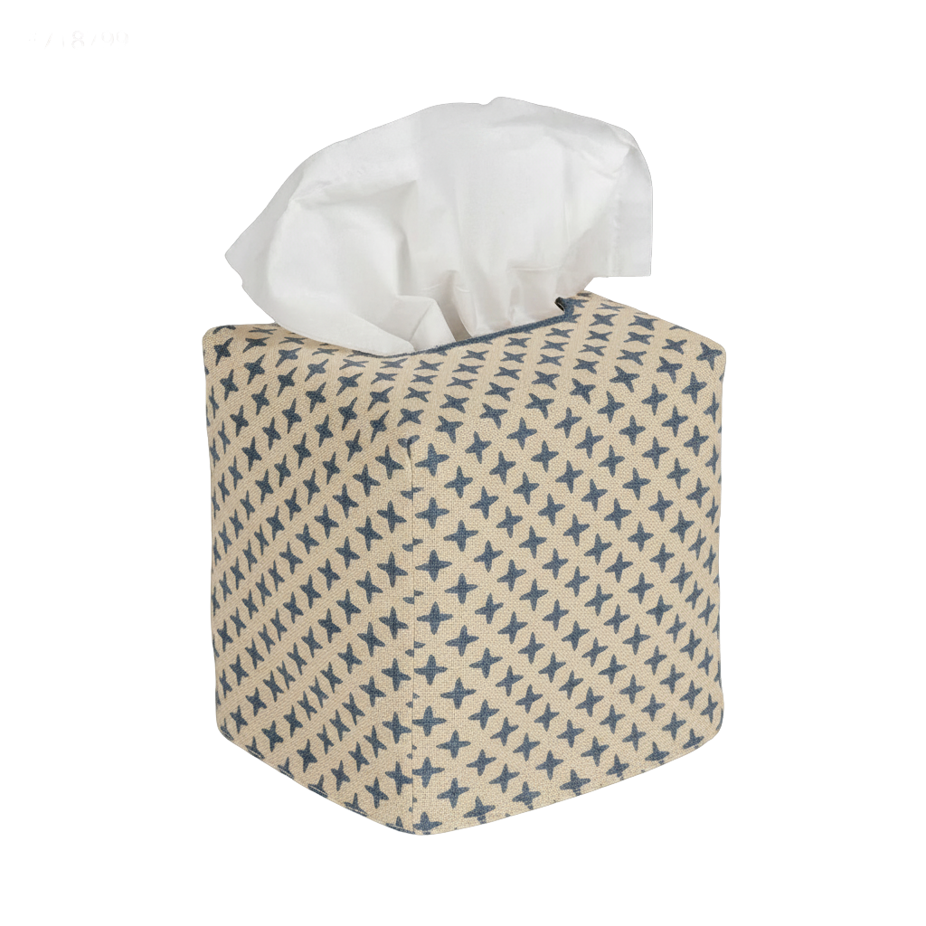 Square Fez Cross Linen Tissue Box Cover - Blue