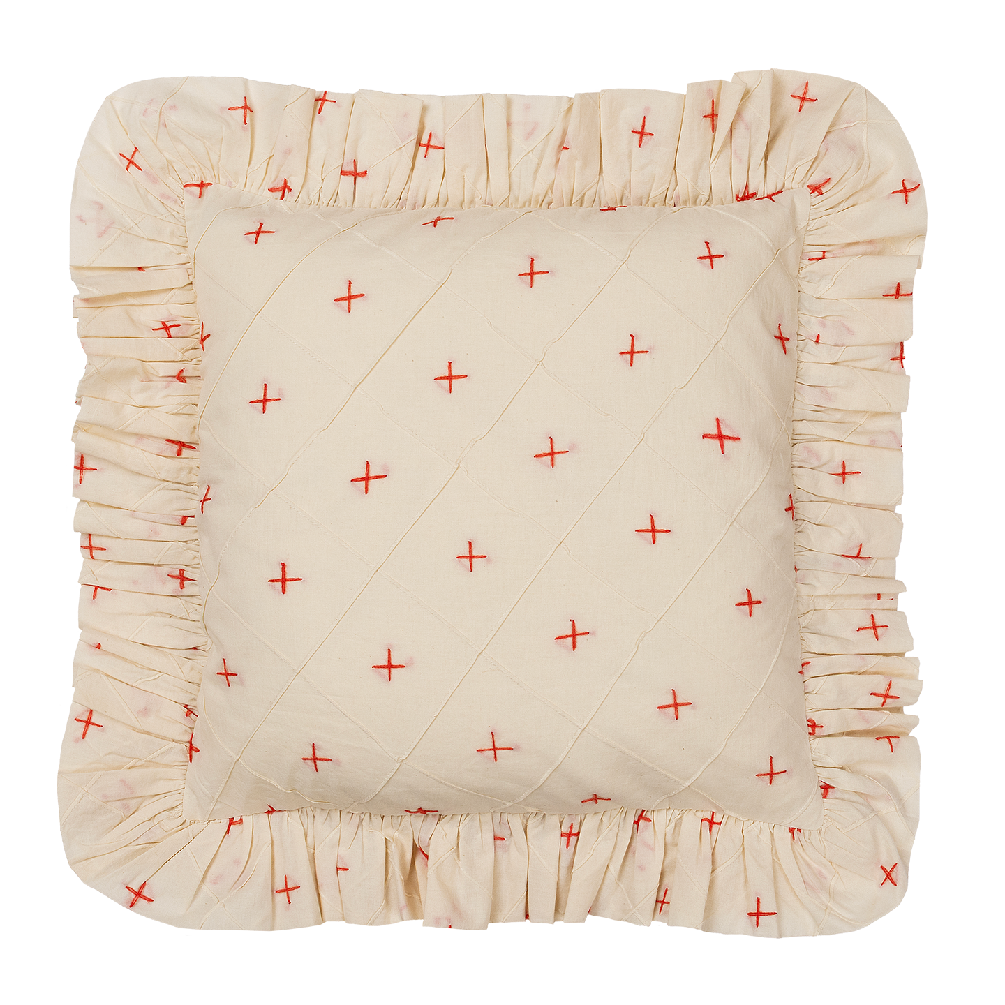 Embroidered Red Cross Frilly Cushion