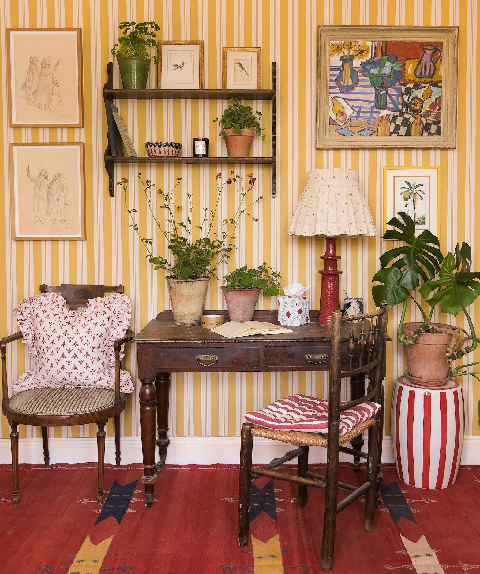 Embroidered Lemon Box Pleat Lampshade - Alice Palmer & Co