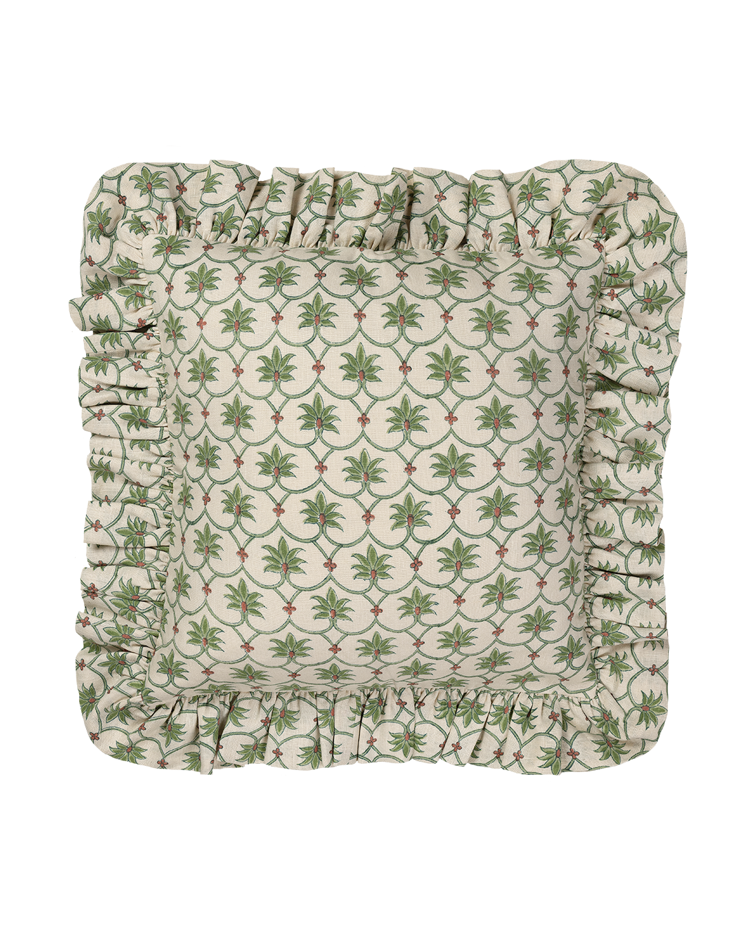 Grasshopper Palm Grove Linen Frilly Cushion