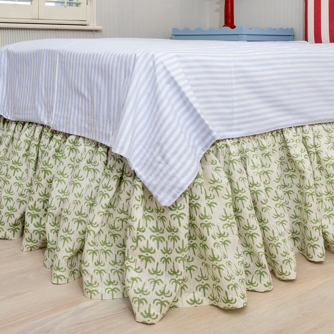 Blue Callaloo Linen Ruffle Bed Valance