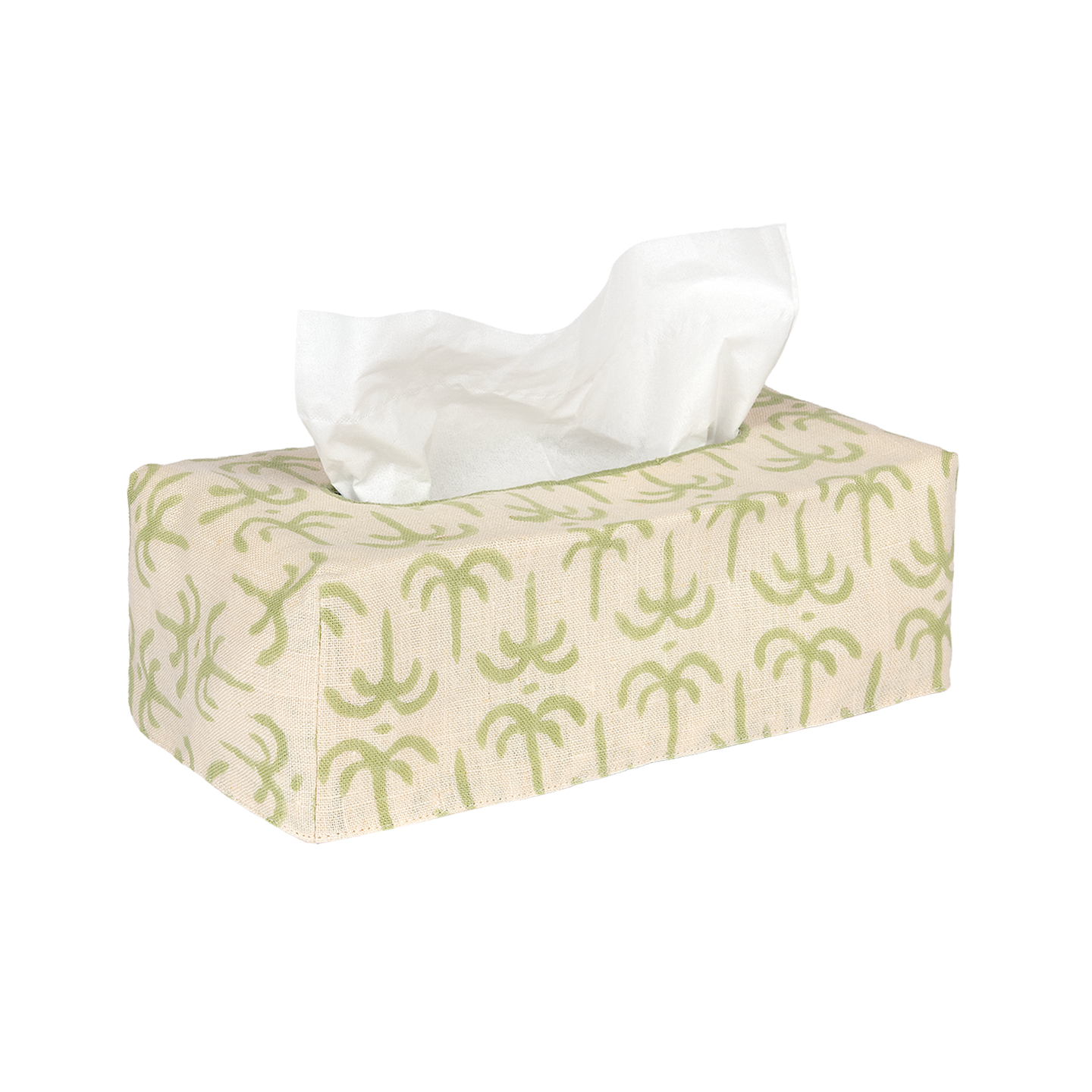 The OG Linen Block Print Tissue Box Cover - Green Callaloo