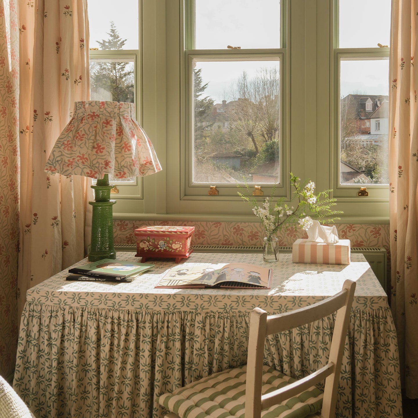 Terracotta and Eucalyptus Okra Linen Loose Box Pleat Lampshade