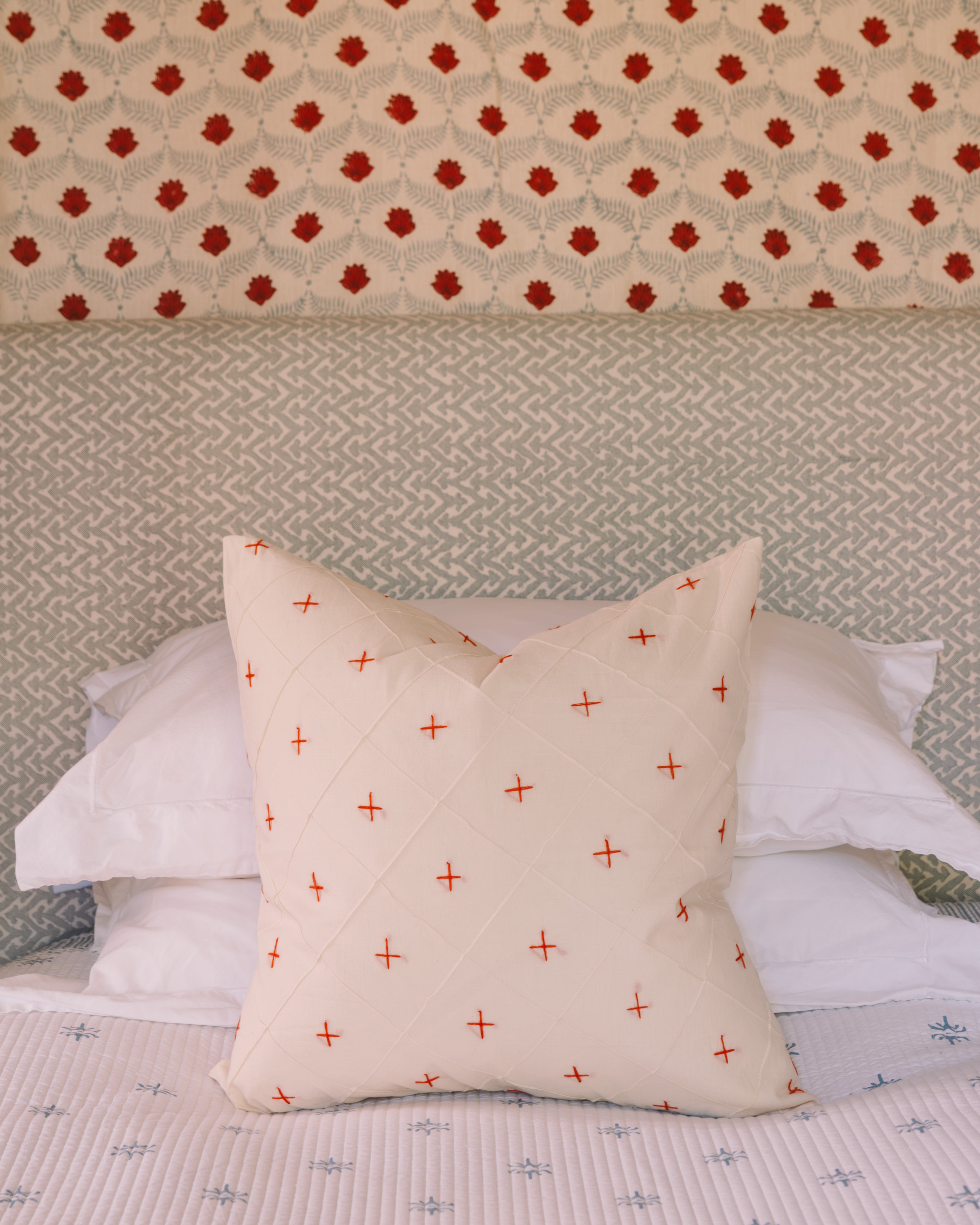 Embroidered Red Cross Square Cushion