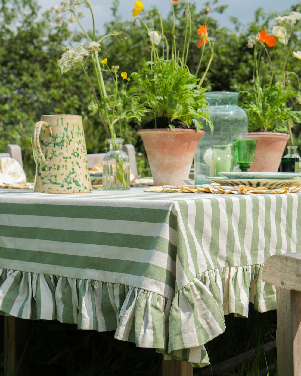 Table Ruffles Tangier Olive Stripe Ruffle Tablecloth