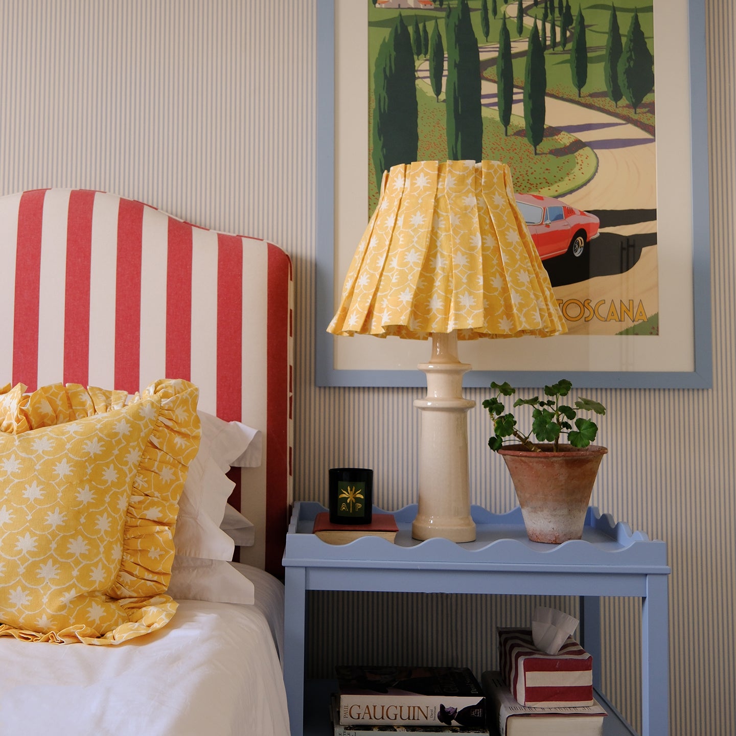 Mustard Inverse Palm Grove Linen Structured Box Pleat Lampshade