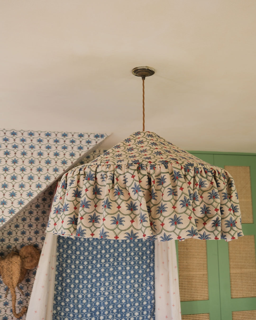 French Blue Palm Grove Linen Pantry Lampshade