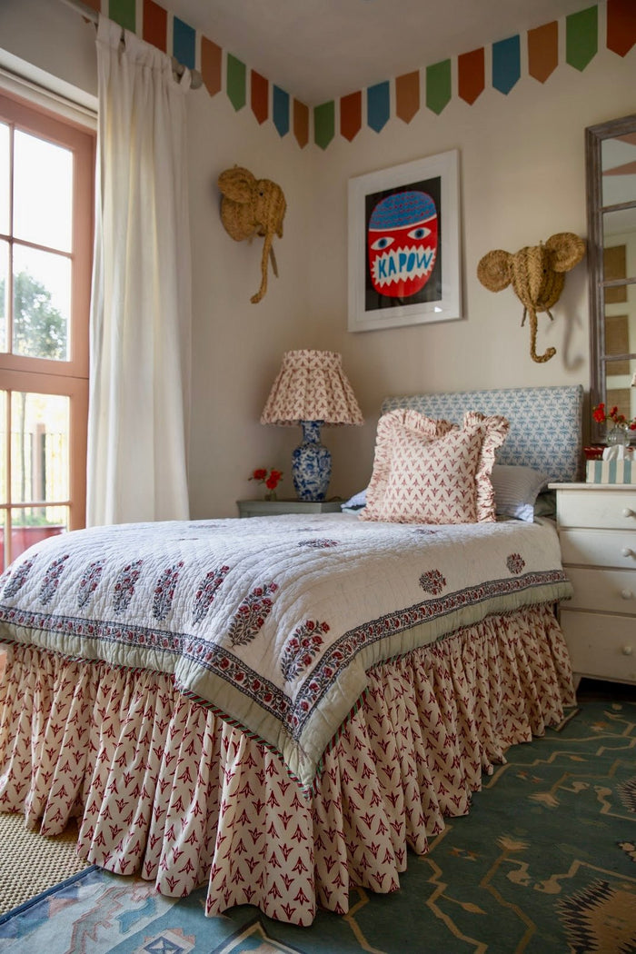 Poppy Papaya Cotton Ruffle Bed Valance