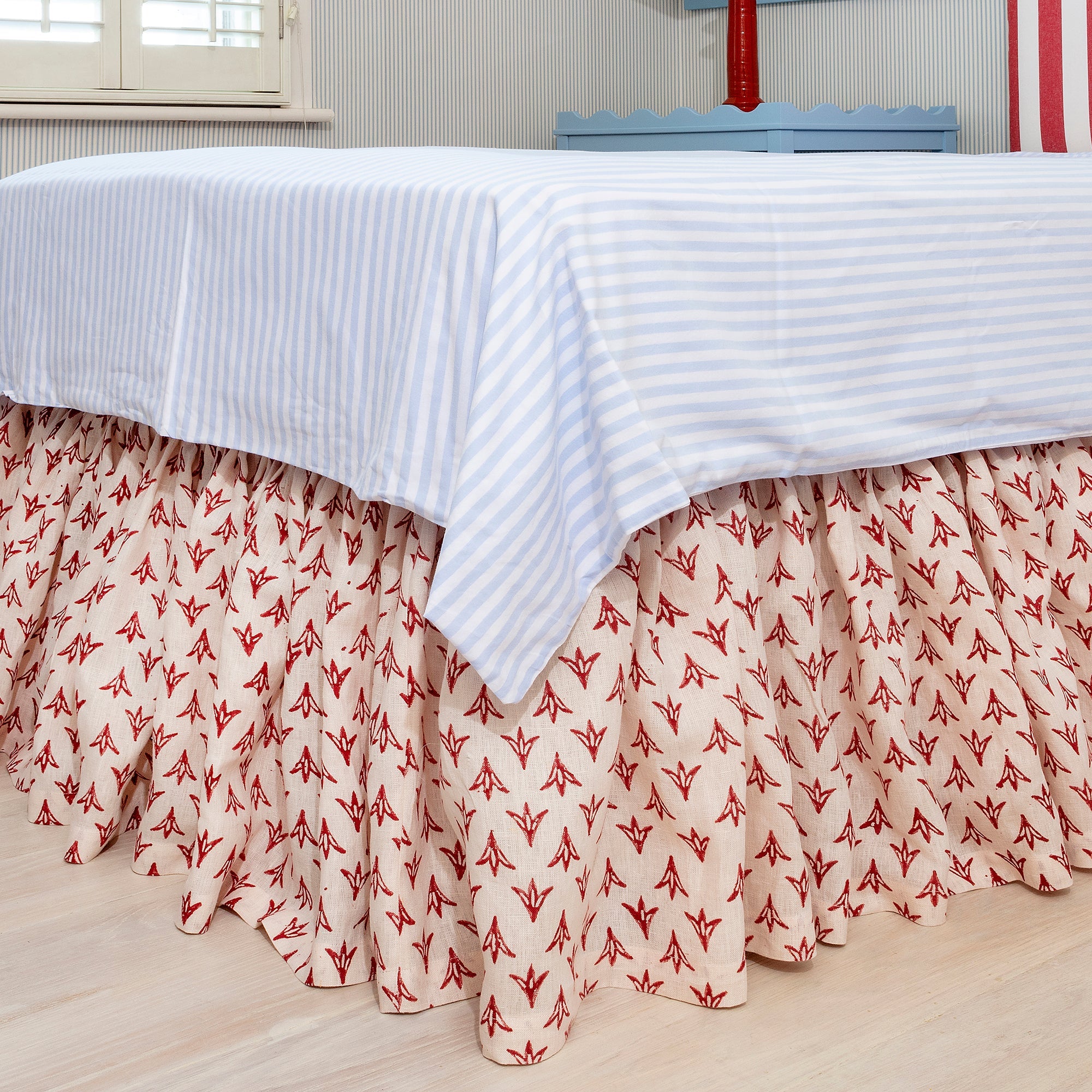 Poppy Papaya Linen Ruffle Bed Valance - Alice Palmer & Co