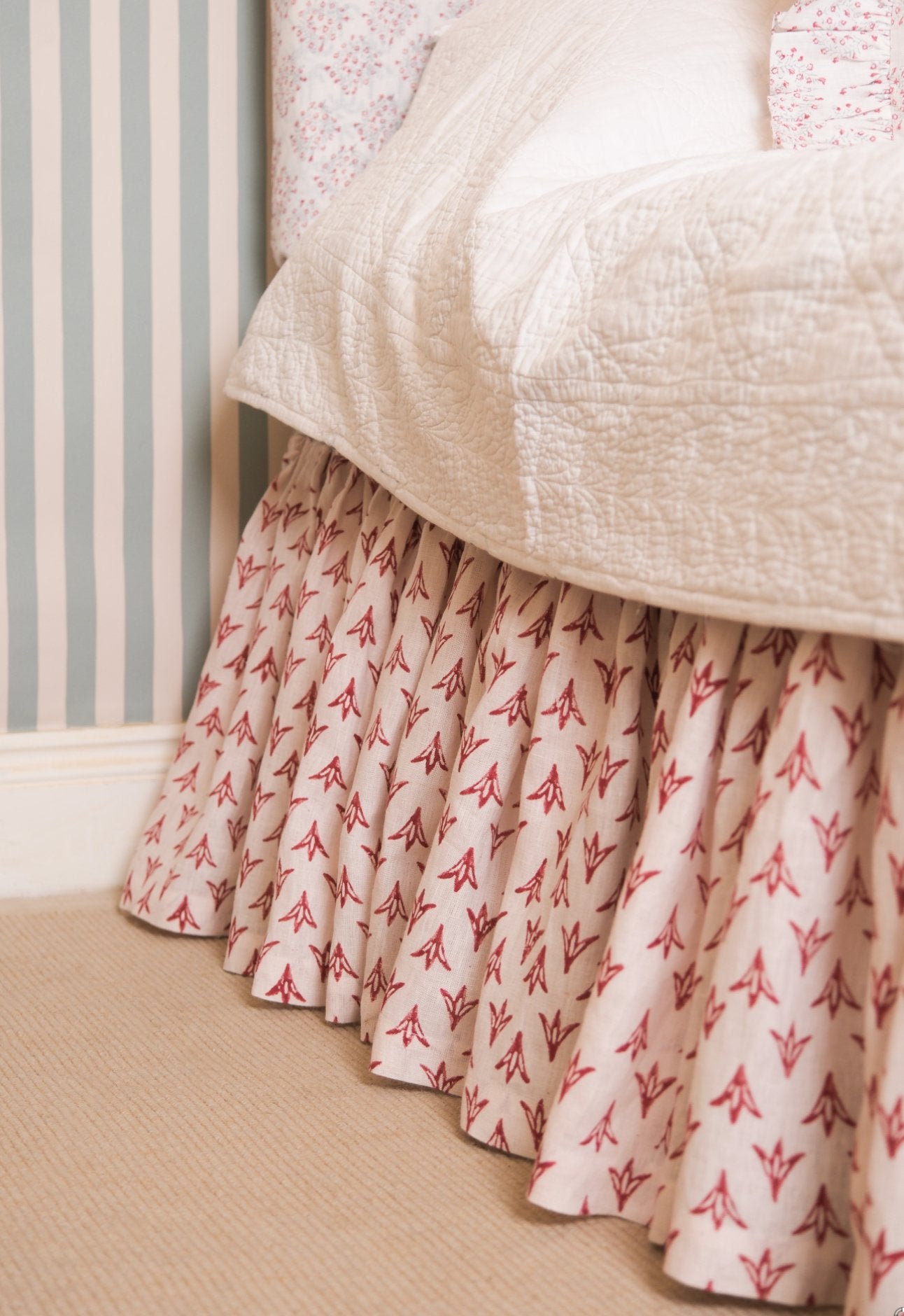 Poppy Papaya Linen Ruffle Bed Valance - Alice Palmer & Co