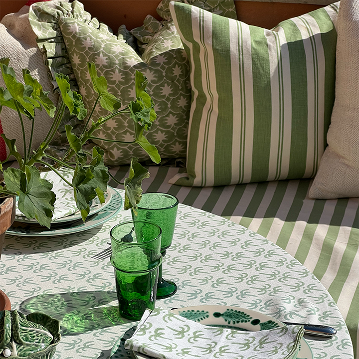 Raj Grasshopper Stripe Linen Cushion